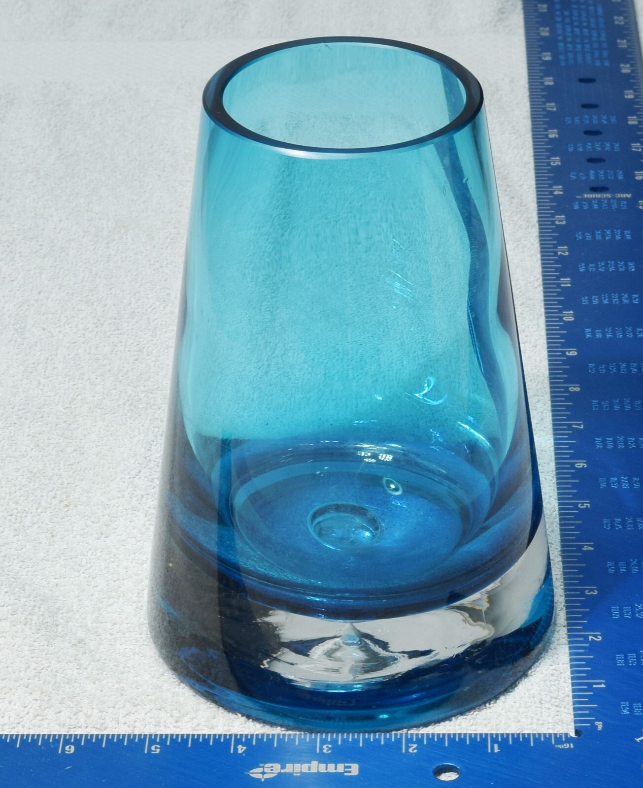 MCM Krosno Poland Art Glass Tapered Turquoise Vase With Clear Bottom With…