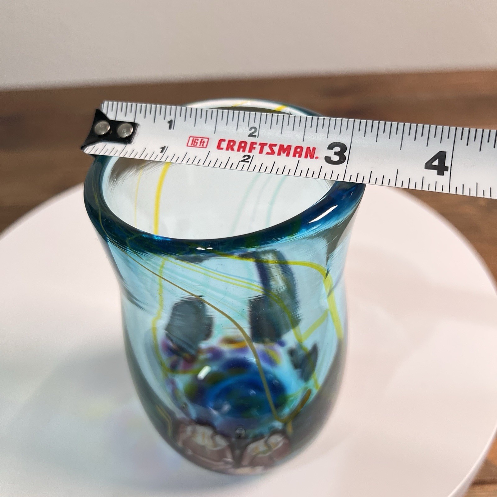 Studio Art Glass Vase with Blue Purple Swirl Rare Cute