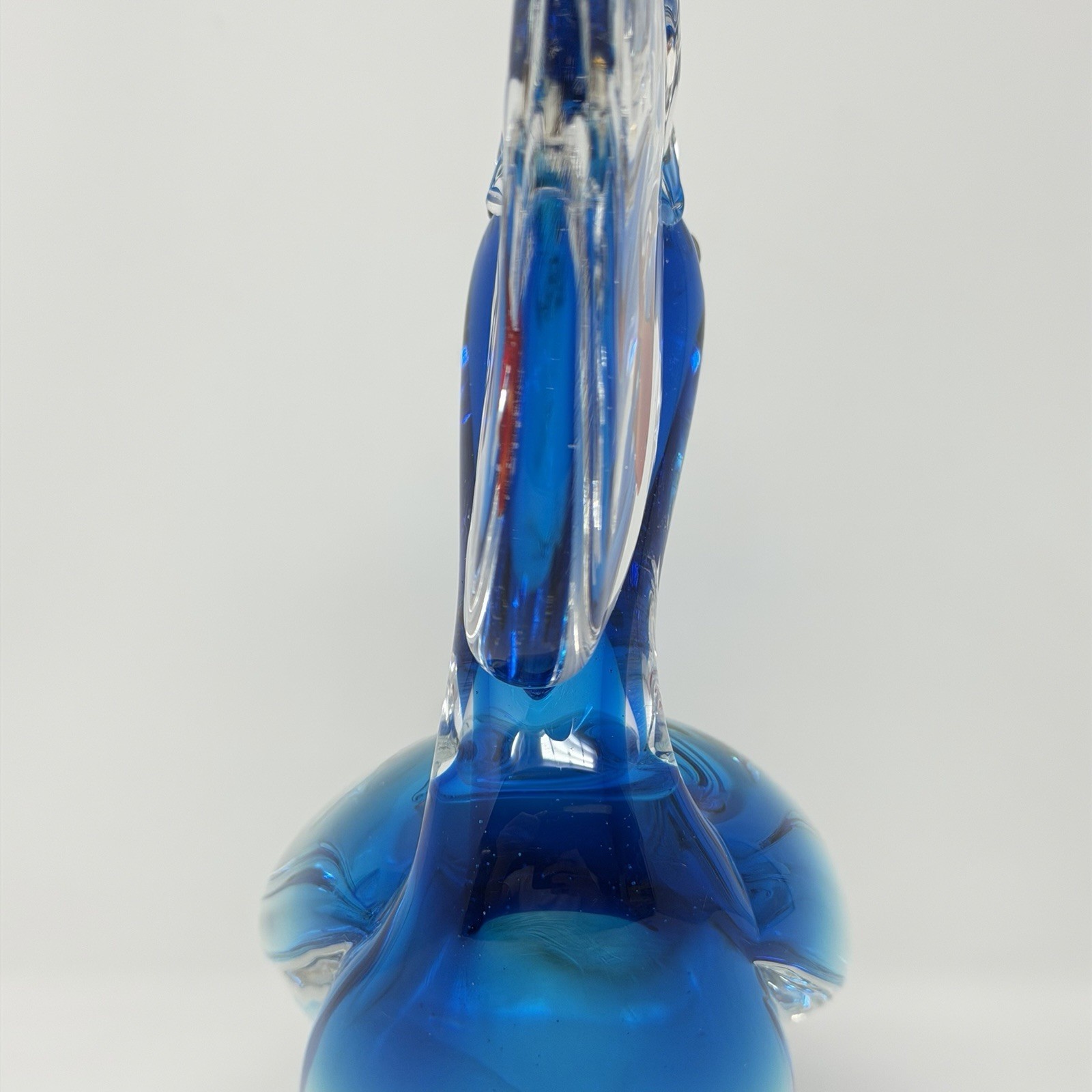 Murano Art Glass Blue Pelican With Fish Sculpture Italy Formia