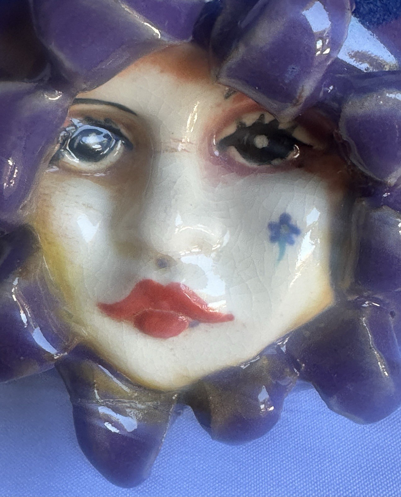 Always Azul Pottery Enchanting Art Bowl Whimsical Faces Blue/Purple Signed Art