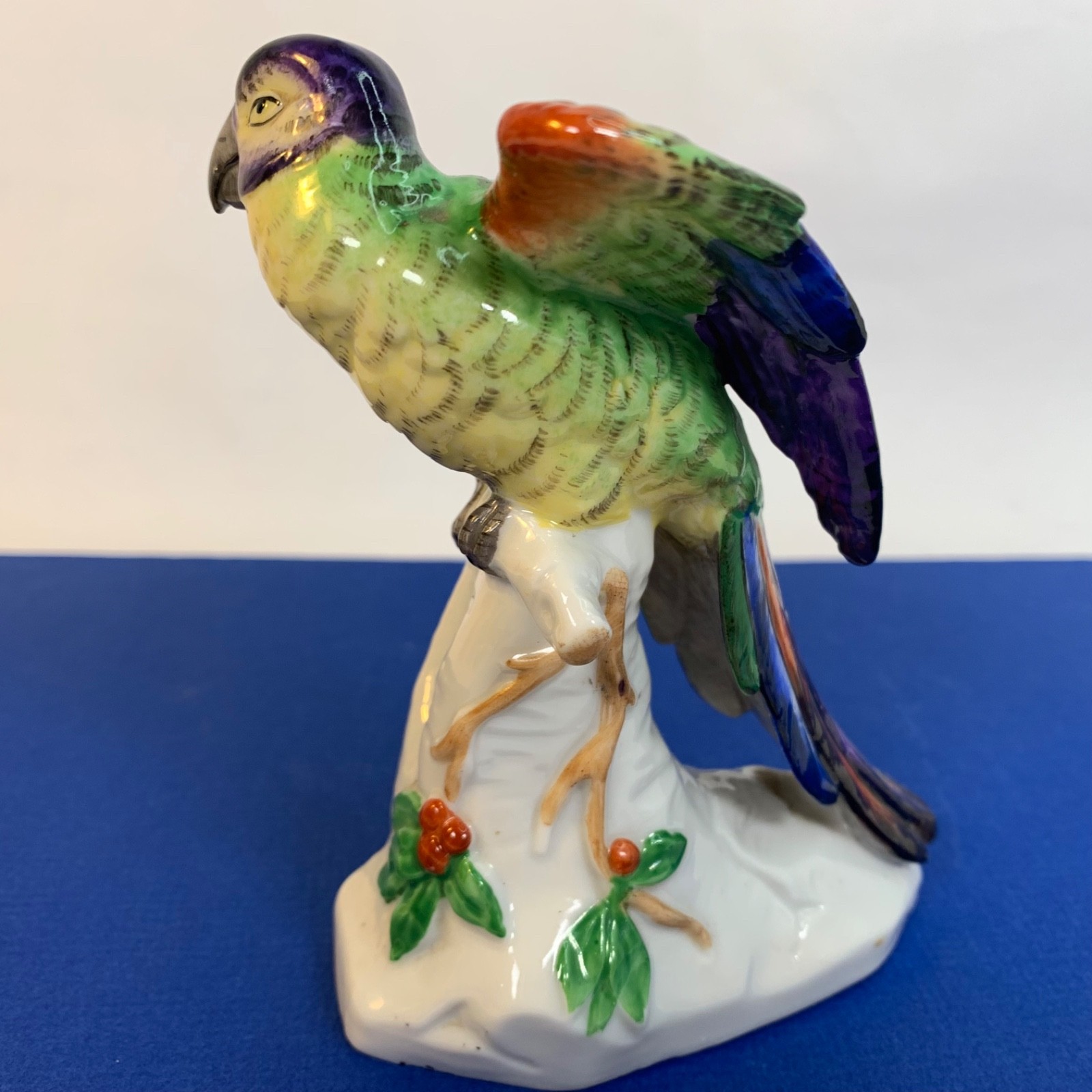 Antique Porcelain Parrot Bird Figurine Adolf Leube of Dresden Germany 4.5″