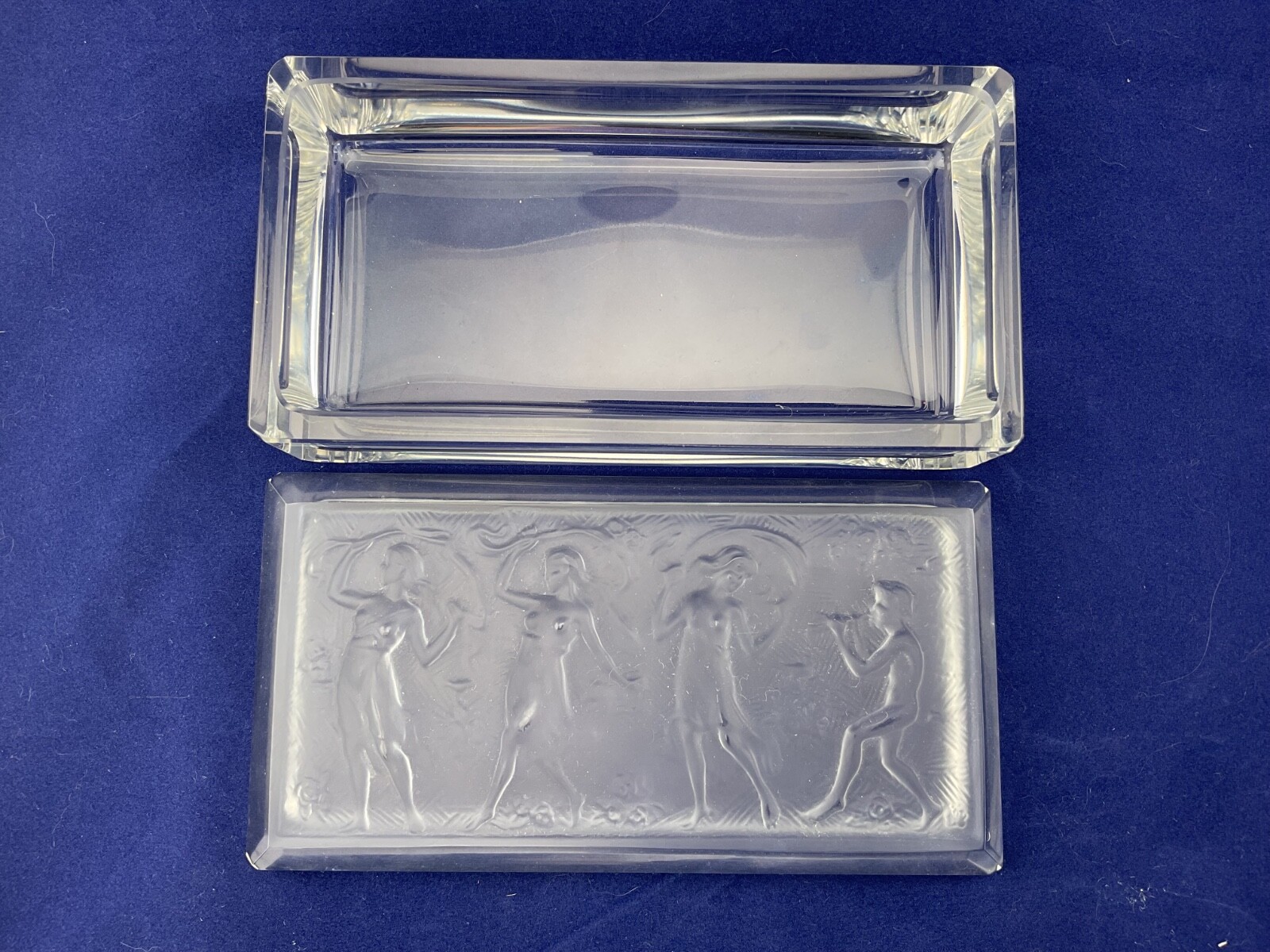 vintage Hoffman Schlevogt Lalique look glass box girls dancing to flute
