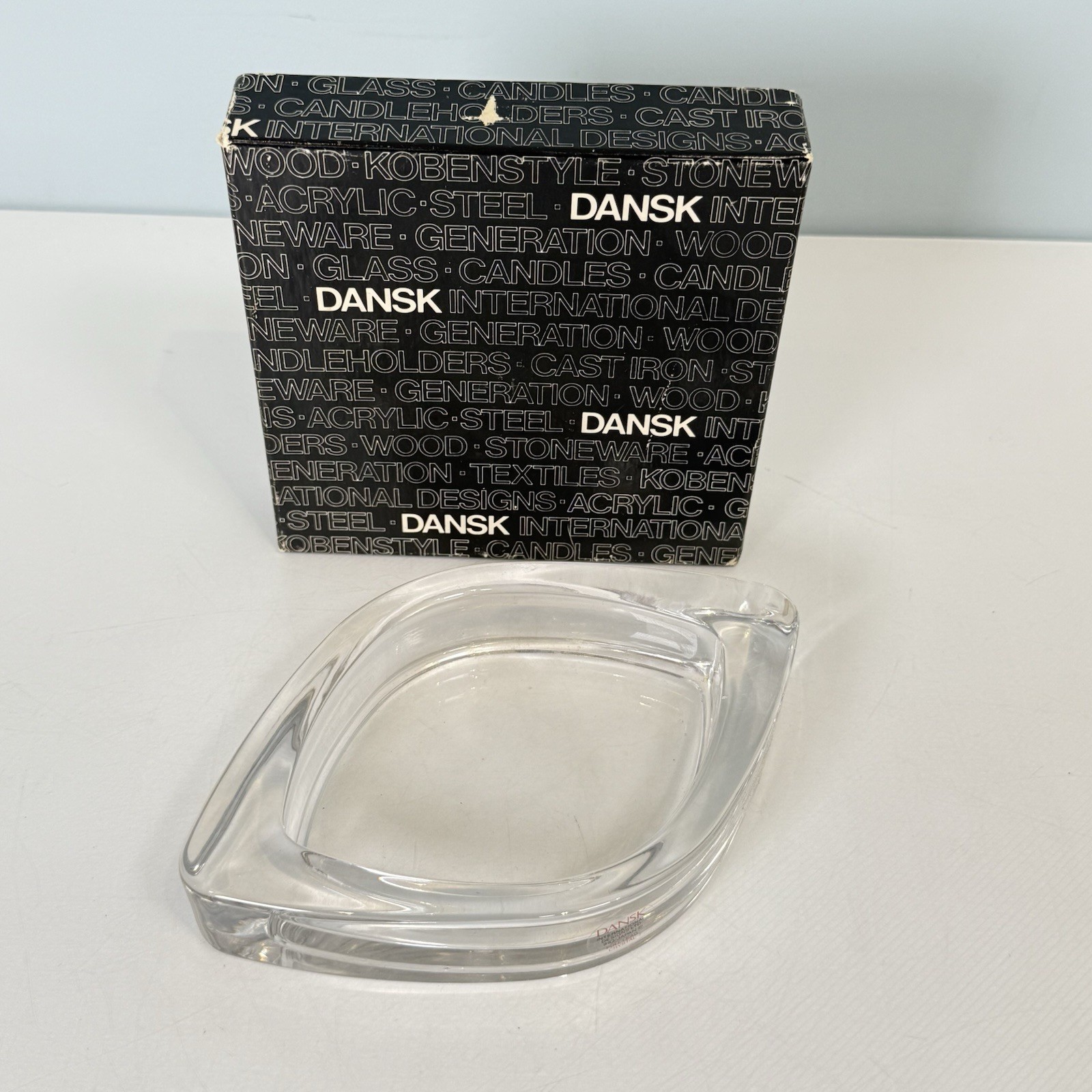 Dansk Ashtray Full Lead Crystal 4197 CL Made in Japan Original Box Unique Shape
