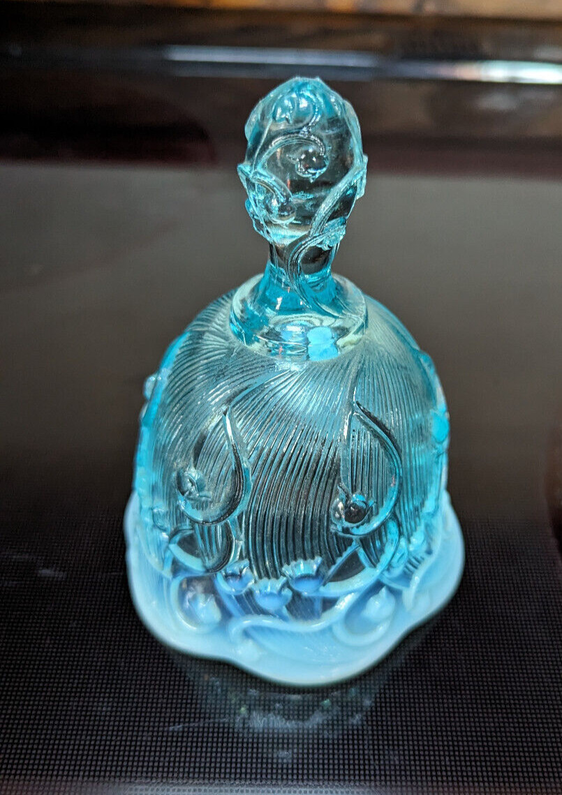 Vintage Fenton Glass Lily of the Valley Bell Blue Opalescent 5 1/2″ Antique EUC