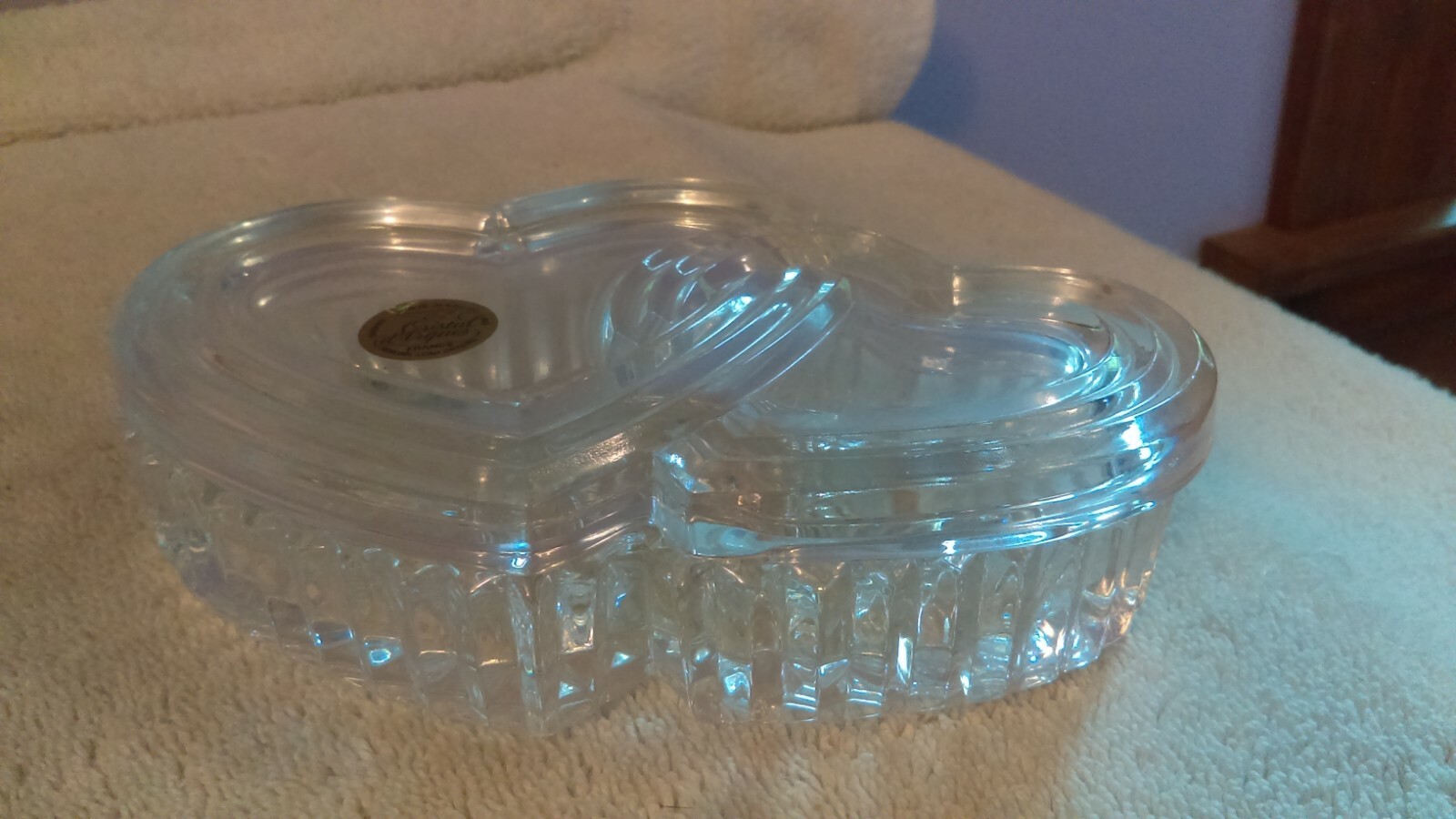 Cristal d’Arques double heart crystal jewelry dresser box OH703