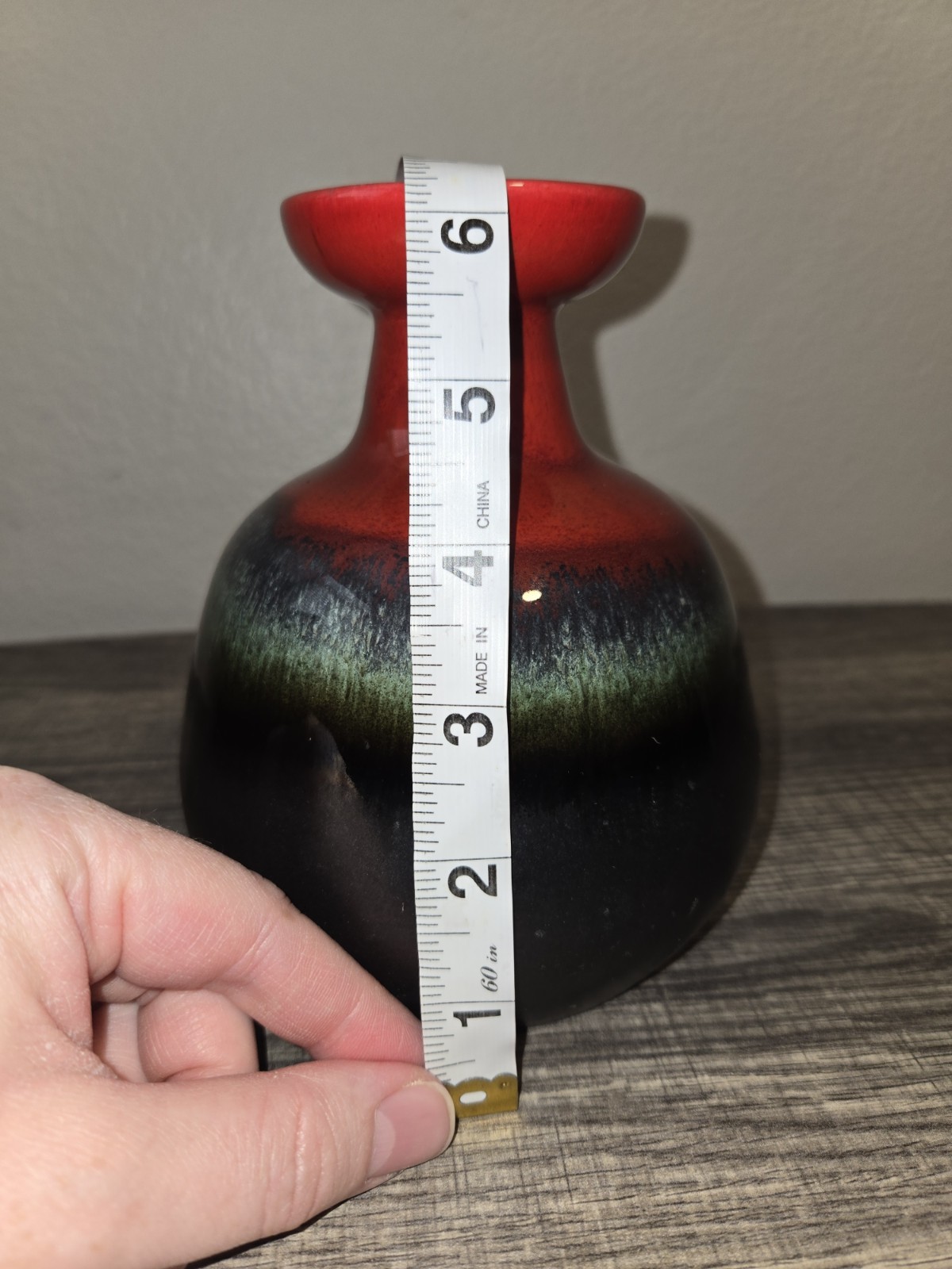 Hutschenreuther Style Fat Lava Bulbous Vase, Glossy Red, Green, And Black Matte