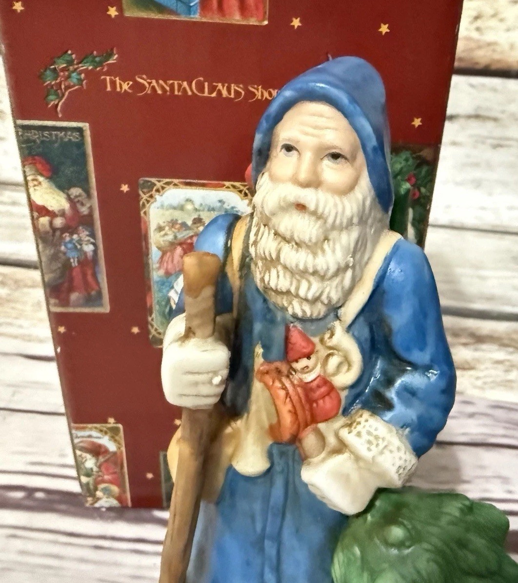 Enesco The Santa Claus Shoppe Blue Santa With Tree Figurine Original Box
