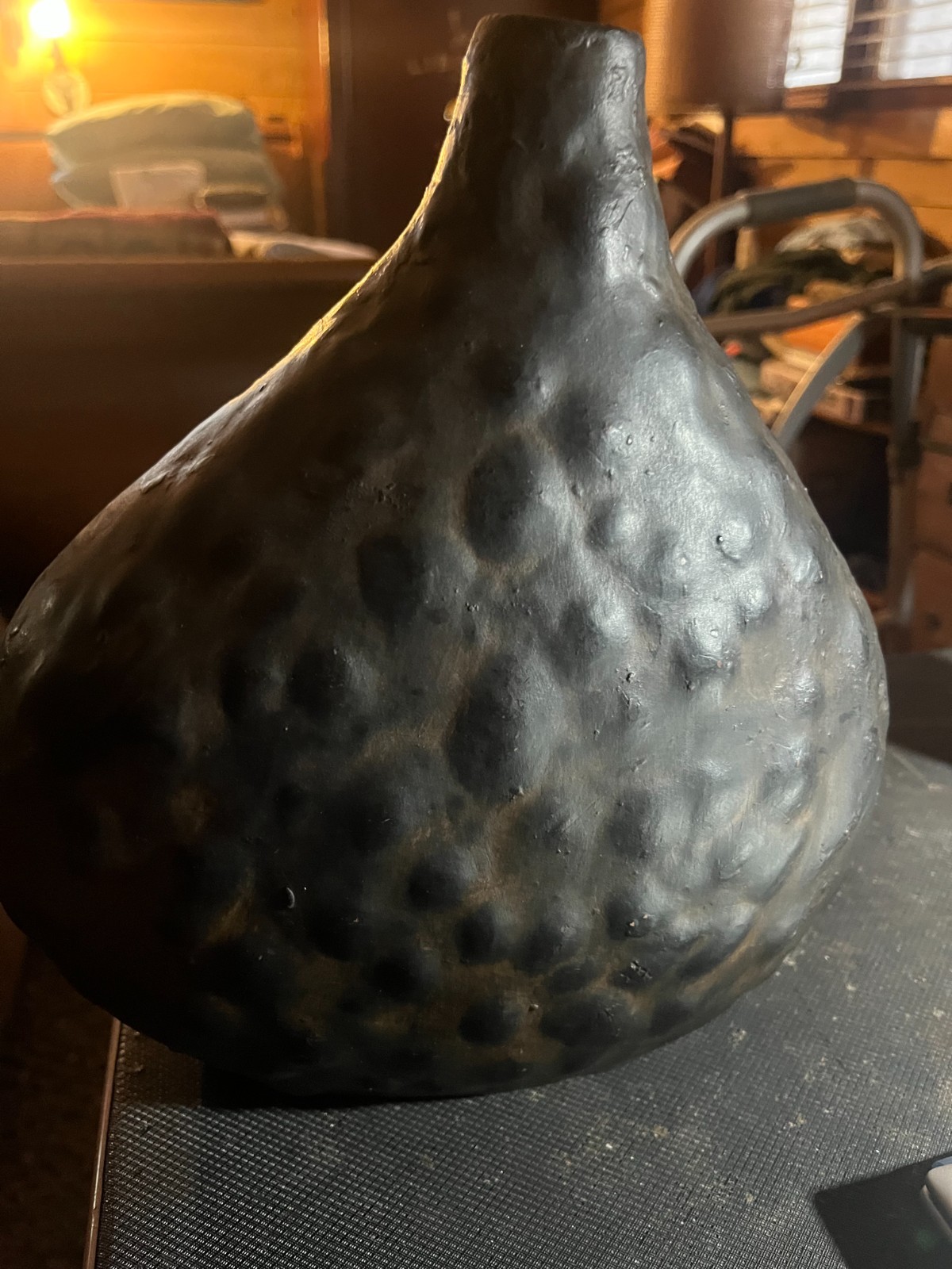 Large Dark Chocolate Brown Hob Knob Style Pottery Vase