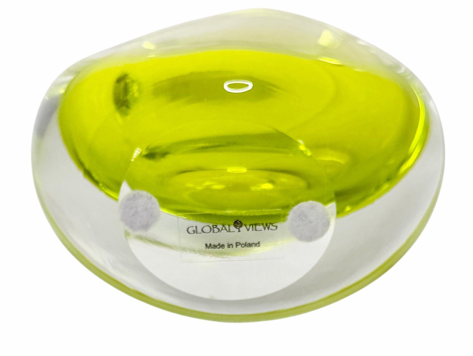 Global Views Green & Clear Art Glass Vase, Glossy Solid Abstract, 4 in, Poland