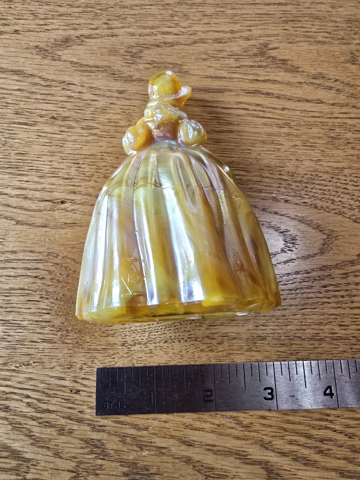 This glass figurine Is A Boyd Art Glass “Marguerite” Colonial Doll.