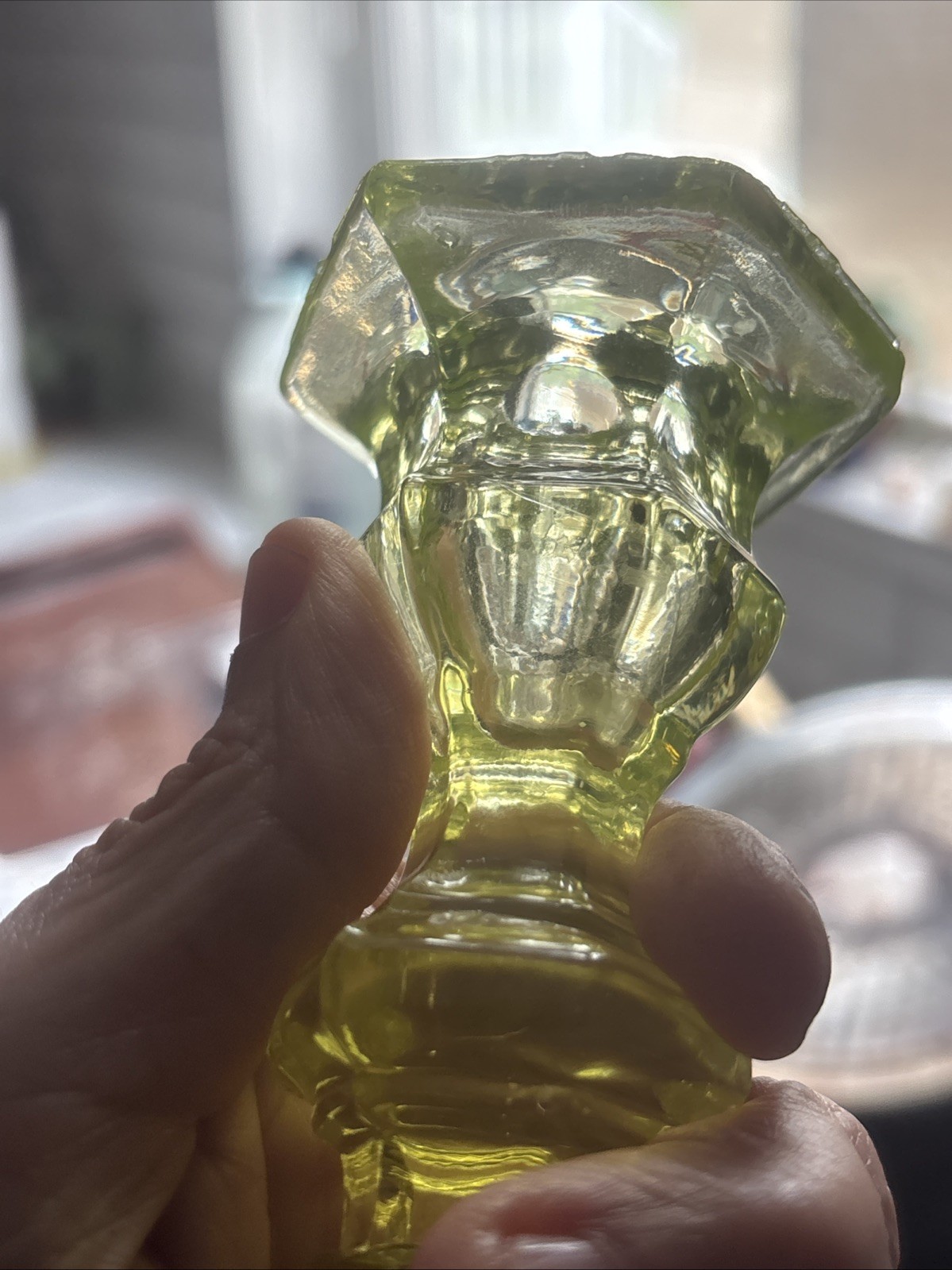 Canary Flint Glass Candlestick Holder Uranium Antique Early American READ