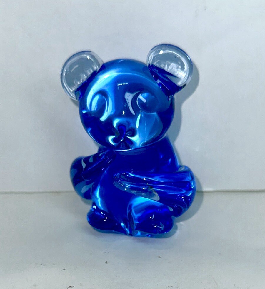 Glass Bear Blue Koala 90s US Commemorative Fine Art Gallery Paperweight 3″