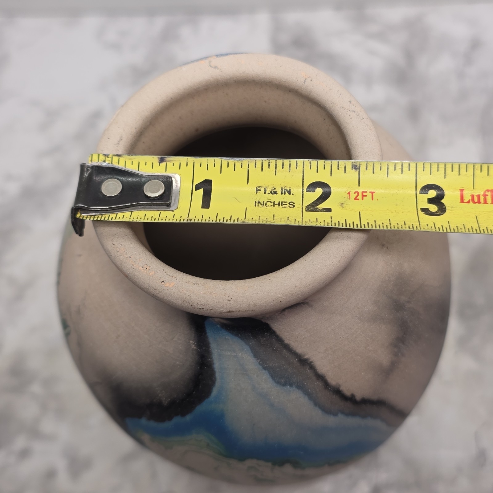 Vintage Nemadji Pottery Blue Green Black Swirl Tall Vase Handmade Clay Art