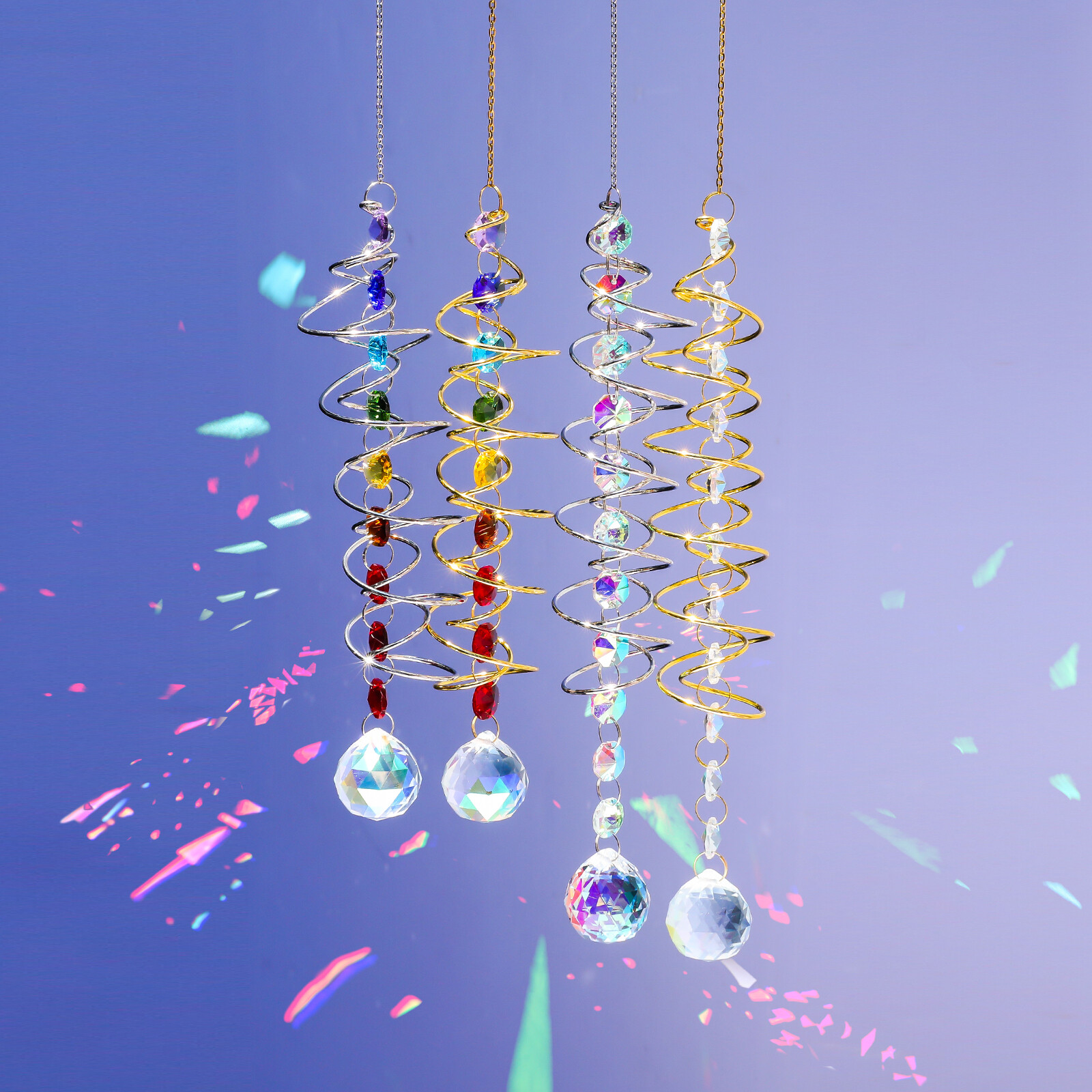 Crystal Suncatcher Gazing Ball Spiral Tail Wind Spinner Rainbow Maker Outdoor