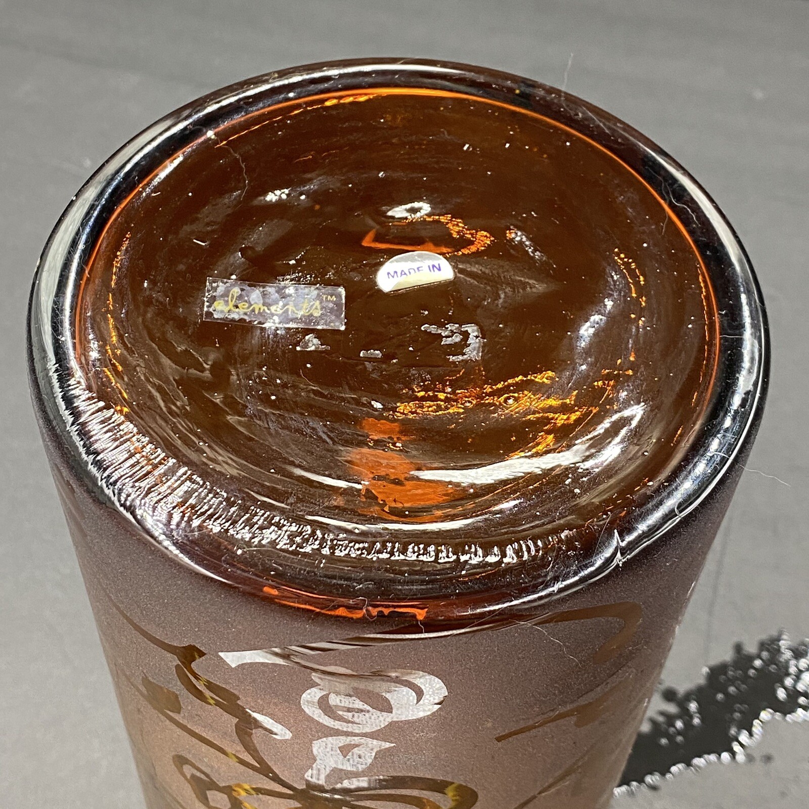 Vintage Elements Art Glass Vase Tall Amber Brown Floral Heavy Cylinder Candle