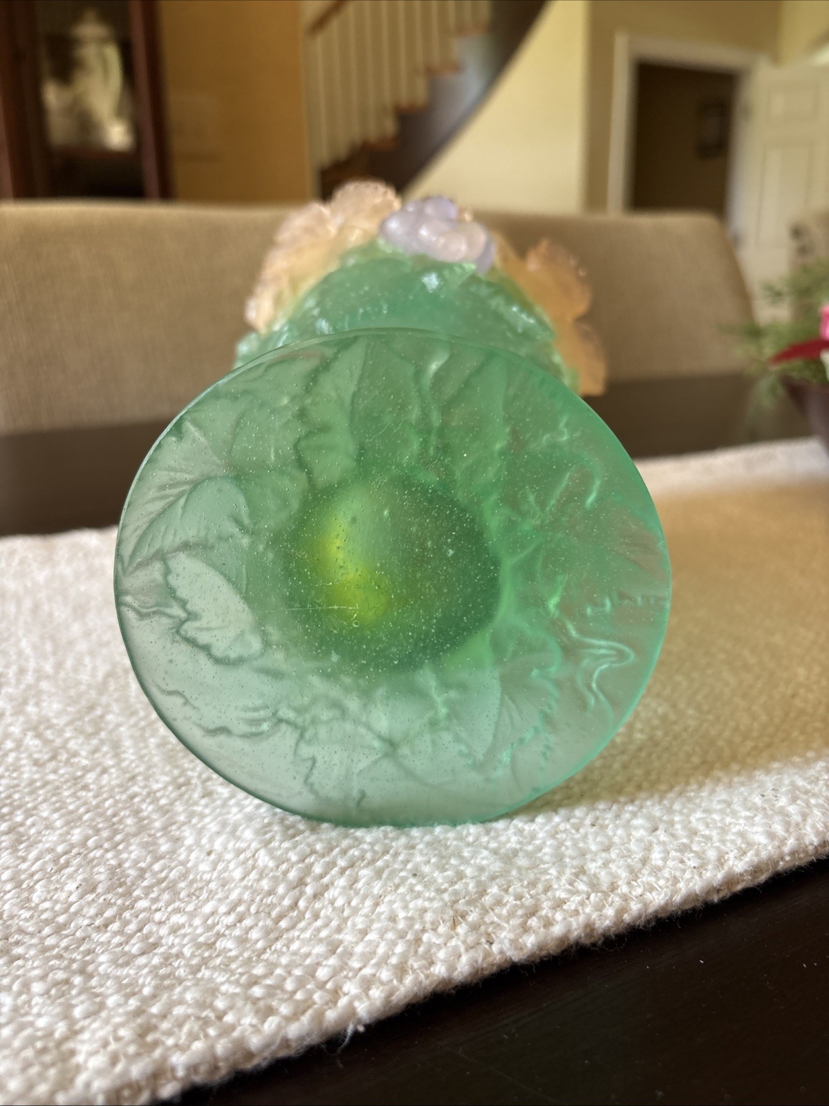 Daum Pate de Verre Crystal Grapevine and Grapes Footed Vase-9”-MINT condition