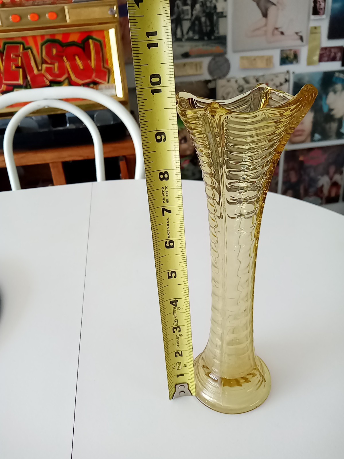 Vintage Amber Carnival Glass Drapery/Ribbed Vase 9.5 Inches Tall Beautiful