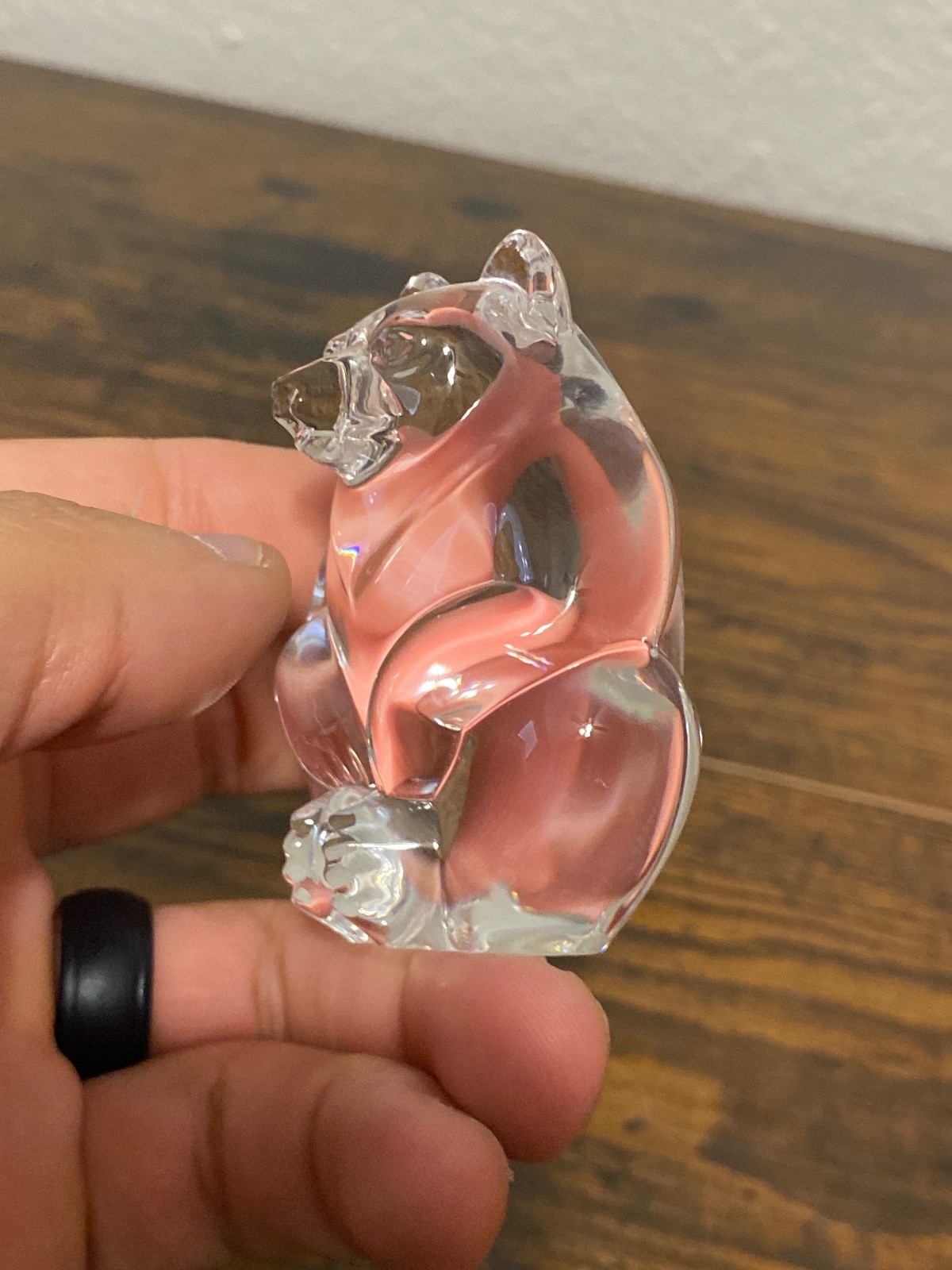 VTG STEUBEN Clear Crystal Bear Hand Cooler/Paperweight By LLOYD ATKINS 2.5″H