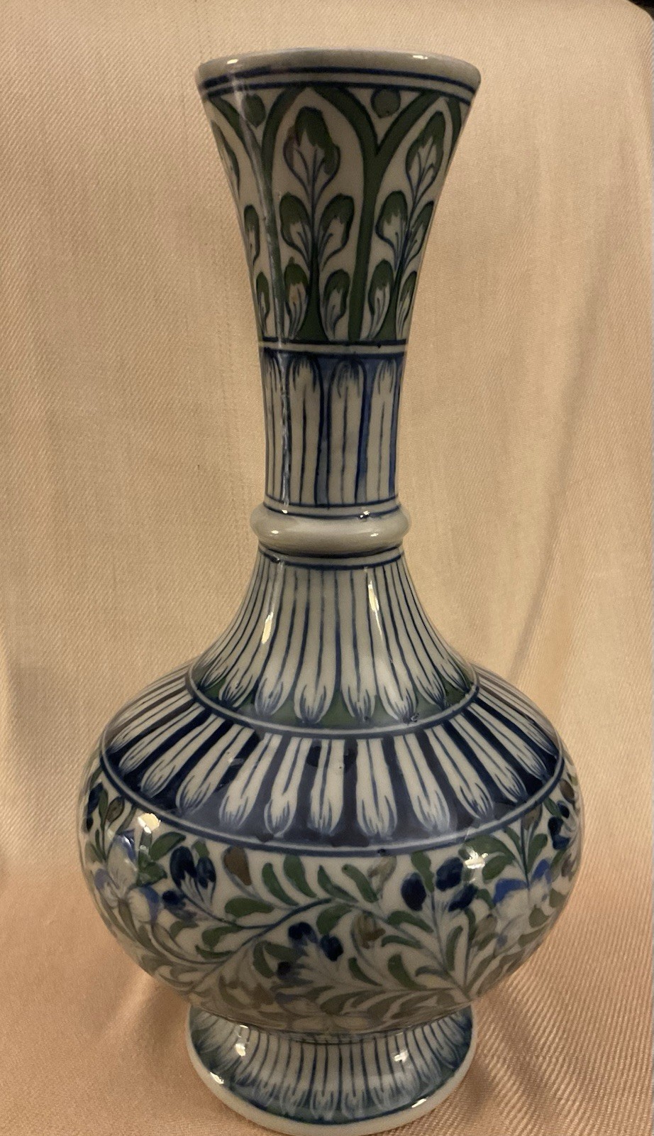 Antique Iznik-style Glazed Vase With Floral Motifs, 12 in