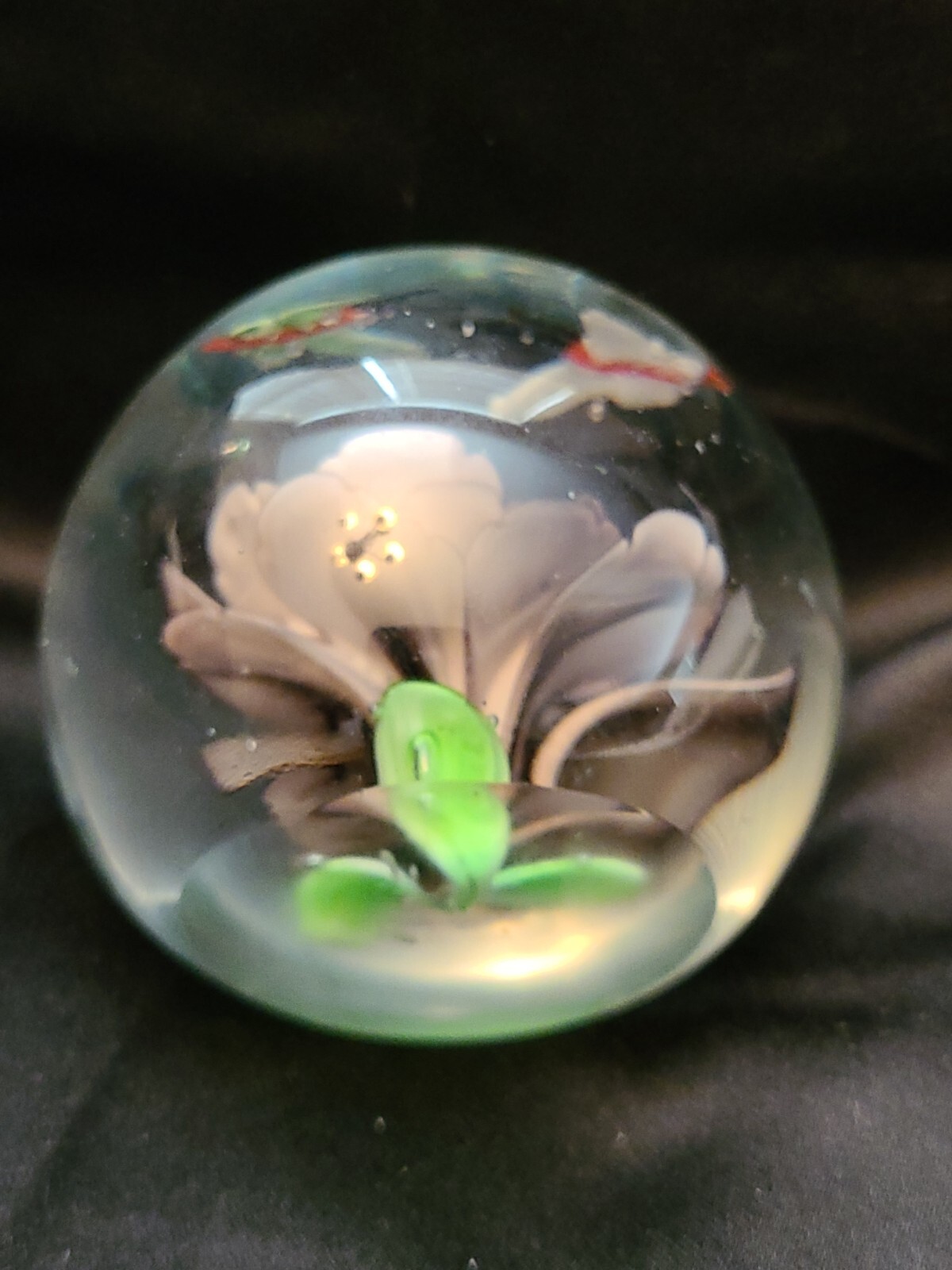 Large Vintage Art Glass Paperweight 3.25″ Purple Flower Butterflies