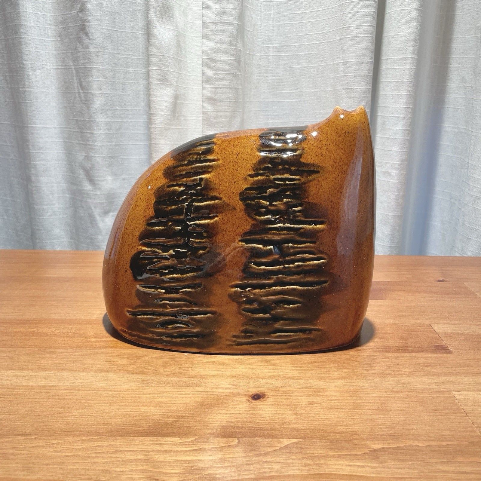 VTG 70’s Mid-Century English Ceramic Big Cat Small Head Brutalist Orange Pottery