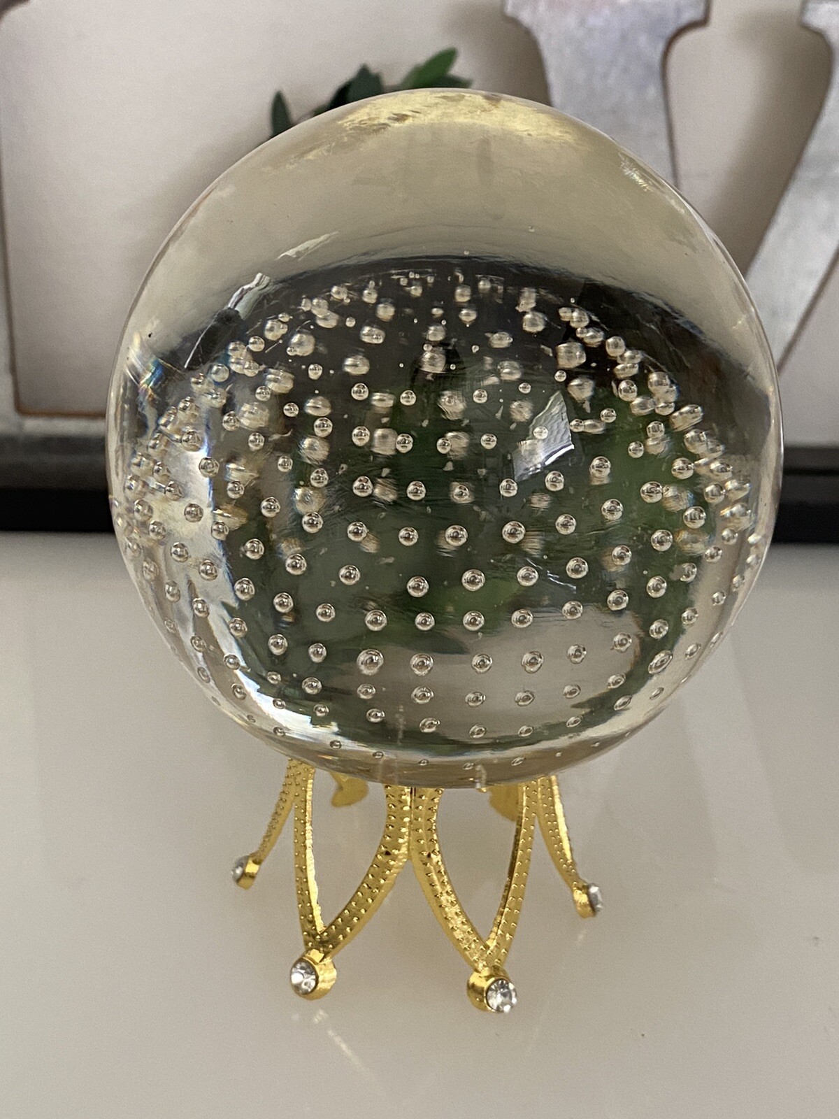 Vintage Art Paperweight Smoky Art Glass Round Orb with Bubbles MCM Rare Color
