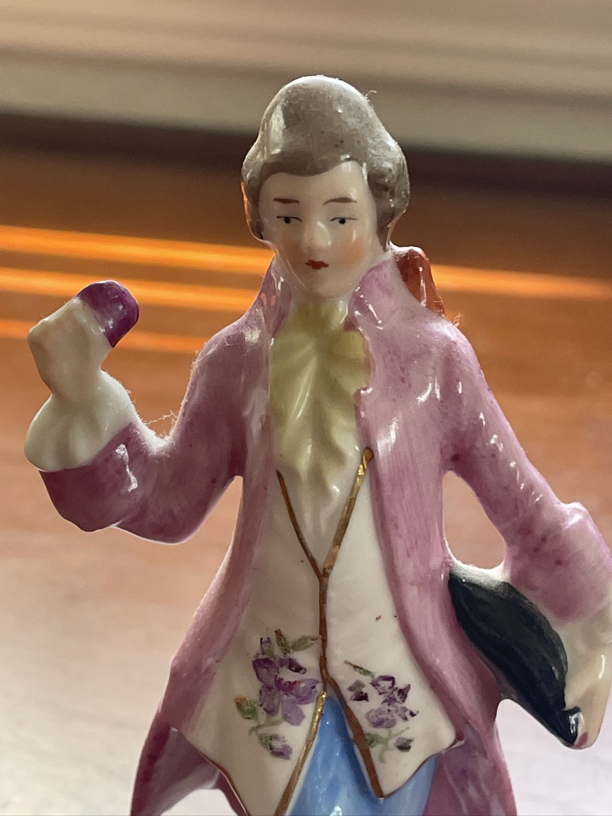 Capodimonte Porcelain Colonial Man Figurine Pink Coat Gilded Italy