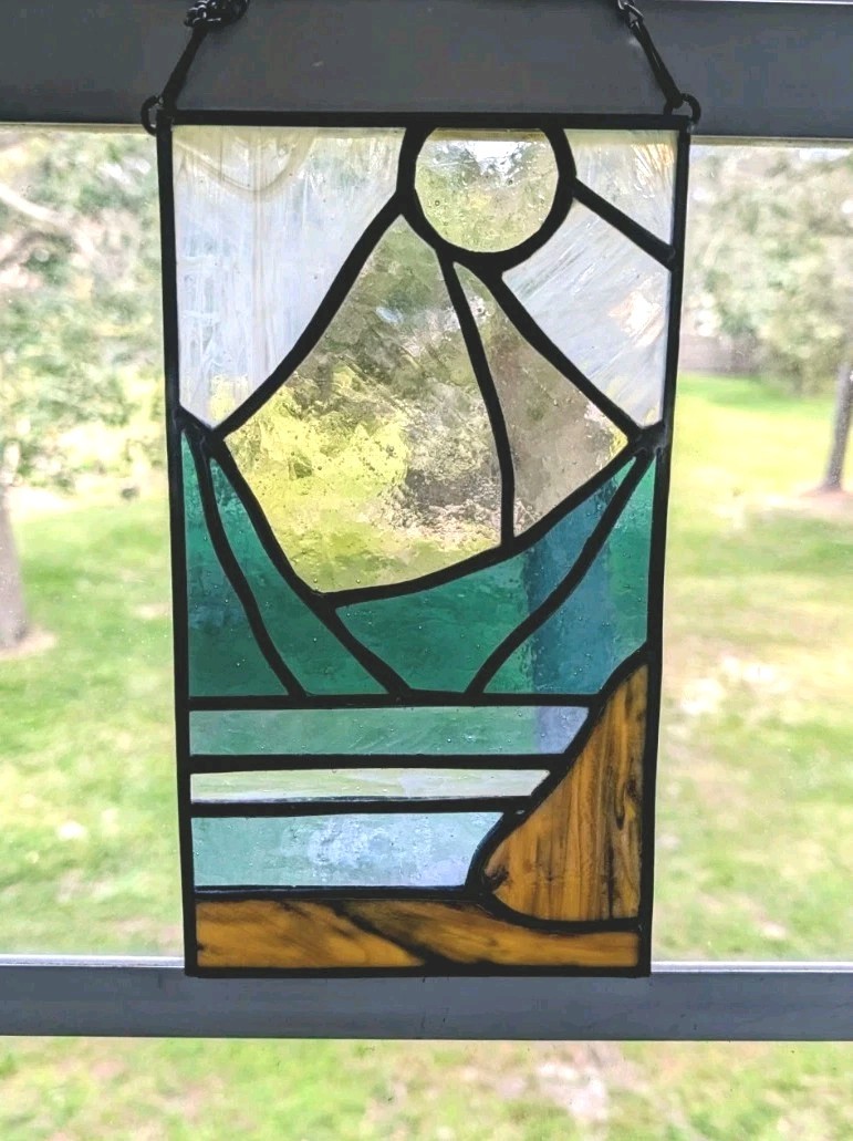 Stained Glass Boho Landscape Panel, Modern Geometric Panel, 5.5W By 8.5H