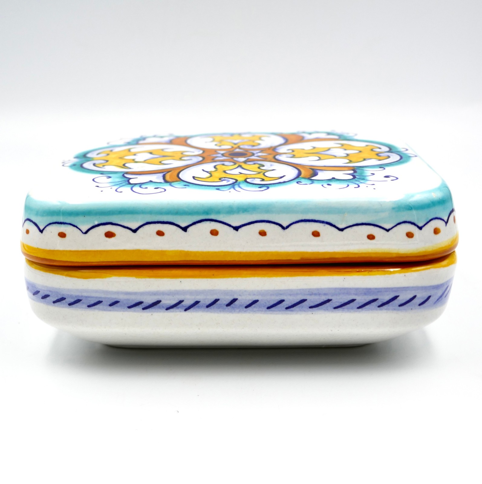 Deruta Lidded Trinket Box 5.25″ Hand Painted Ceramic Rectangle Italy Vintage