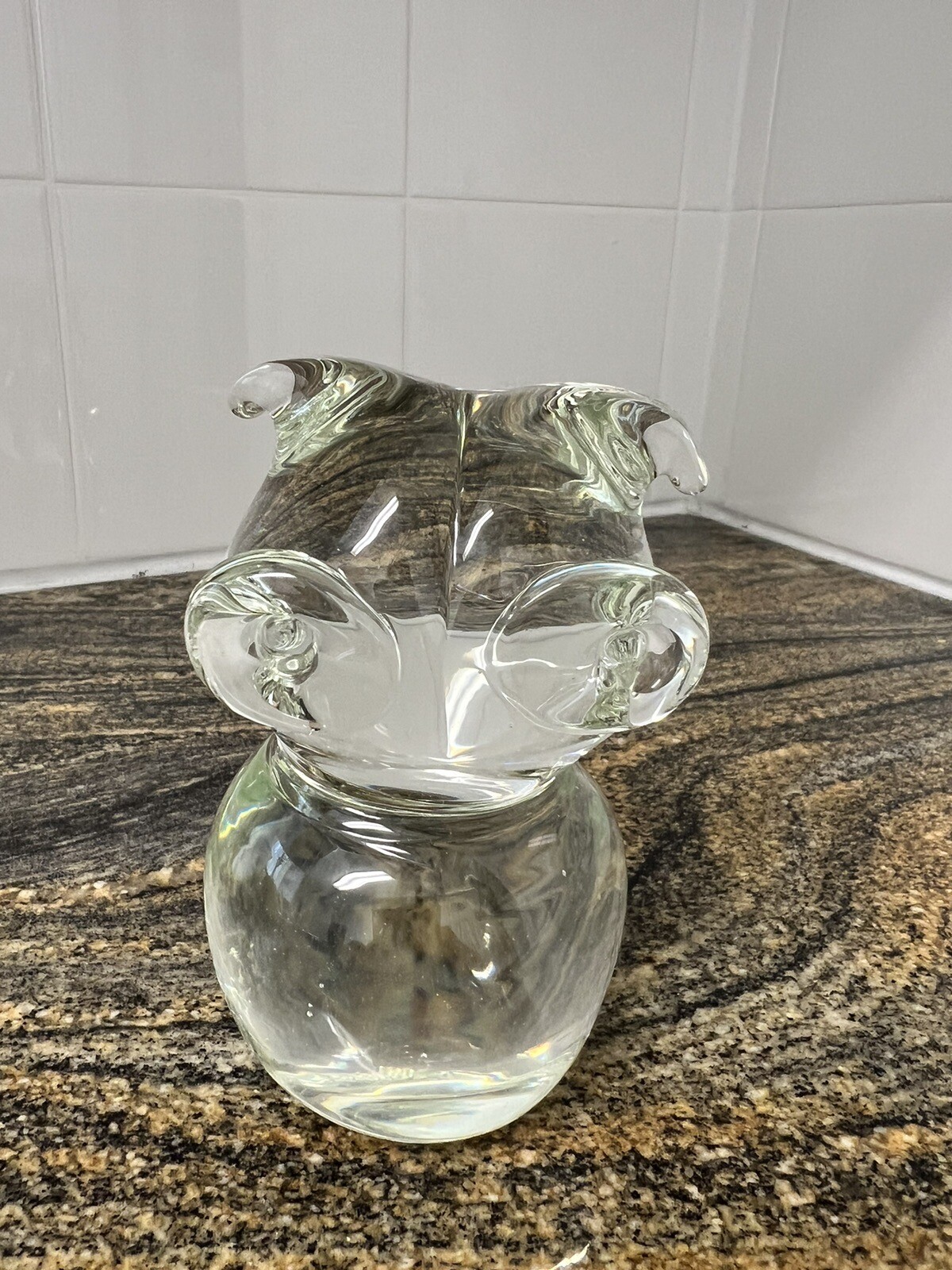 Vintage Paperweight Clear Art Glass Owl w/Big Eyes 4.5 Inches Tall