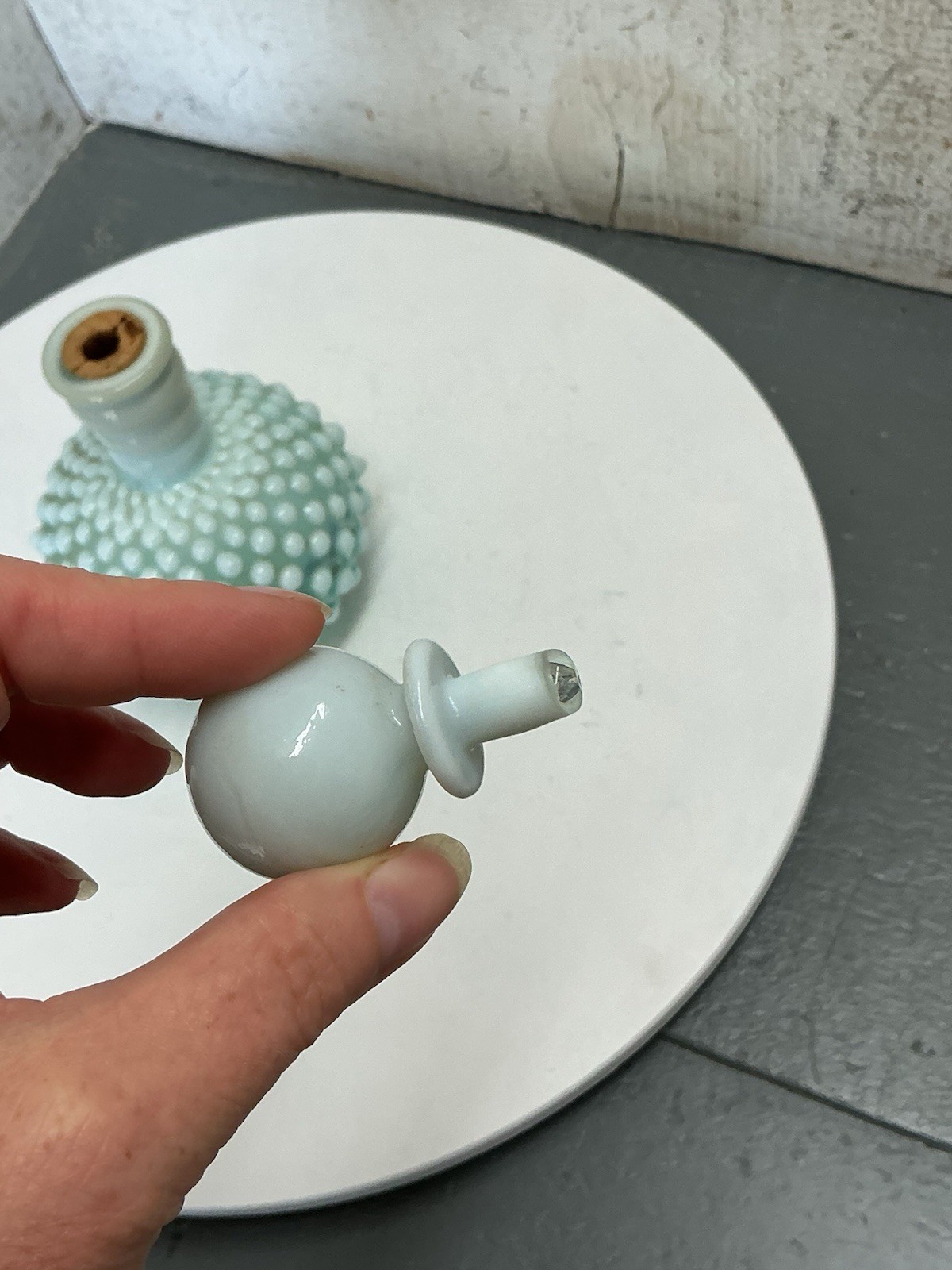Fenton Hobnail Opalescent Aqua Blue Perfume Cologne Bottle Vintage🔥
