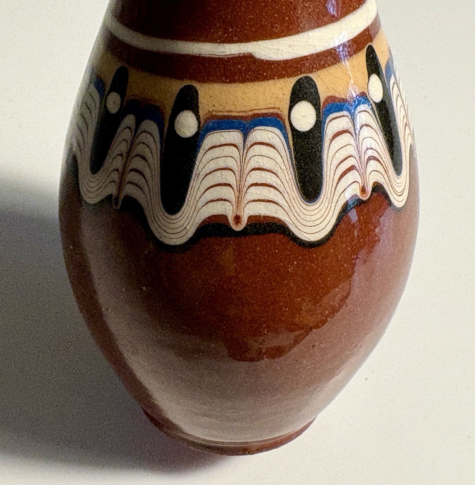 Vintage Bulgarian Troyan Redware Bud Vase Psychedelic Glaze Folk Art Pottery