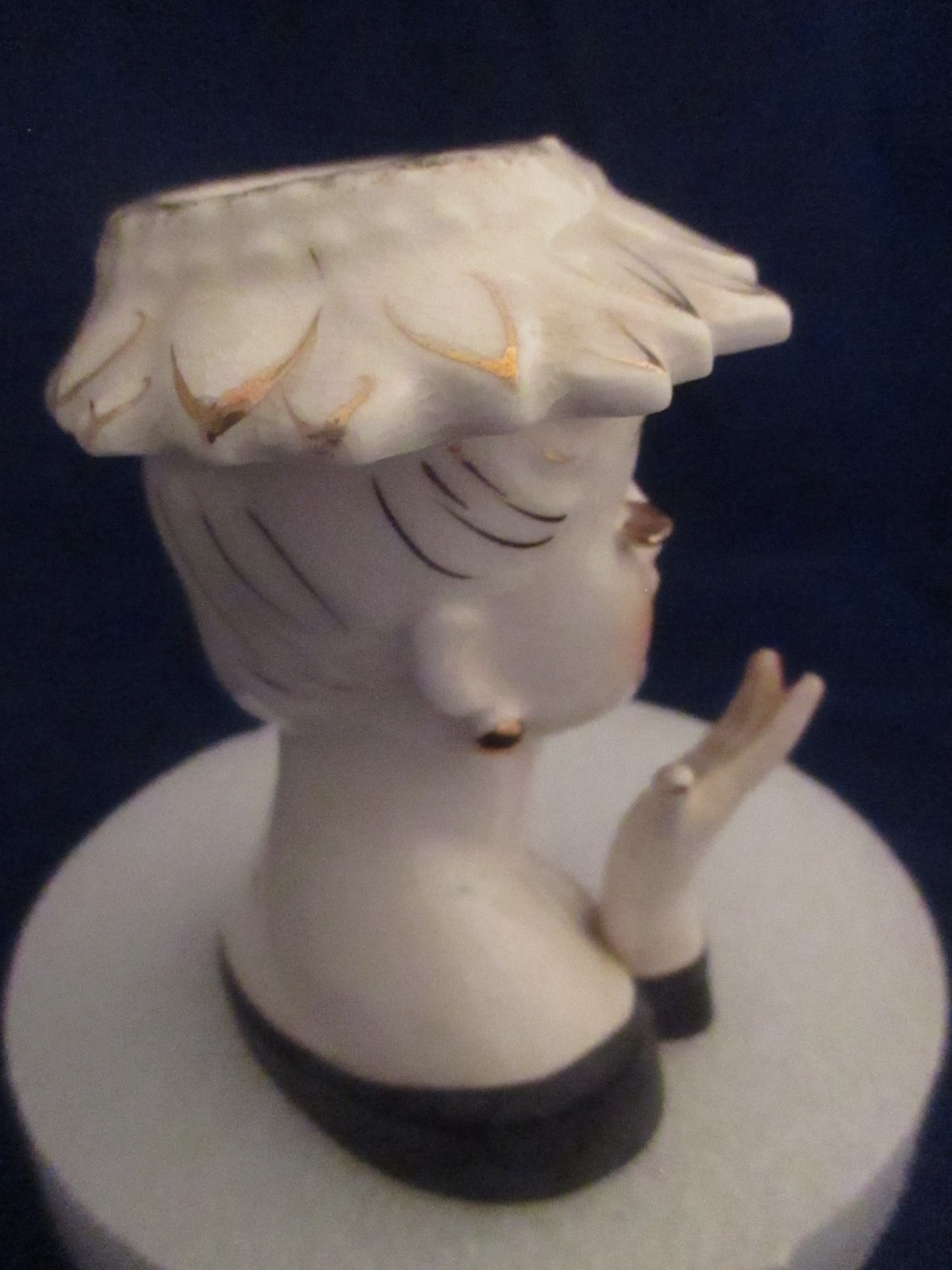 Vintage Lady Head Vase 4″ IRICE Japan 1950 Gold Eyelashes / Earrings Rare Find
