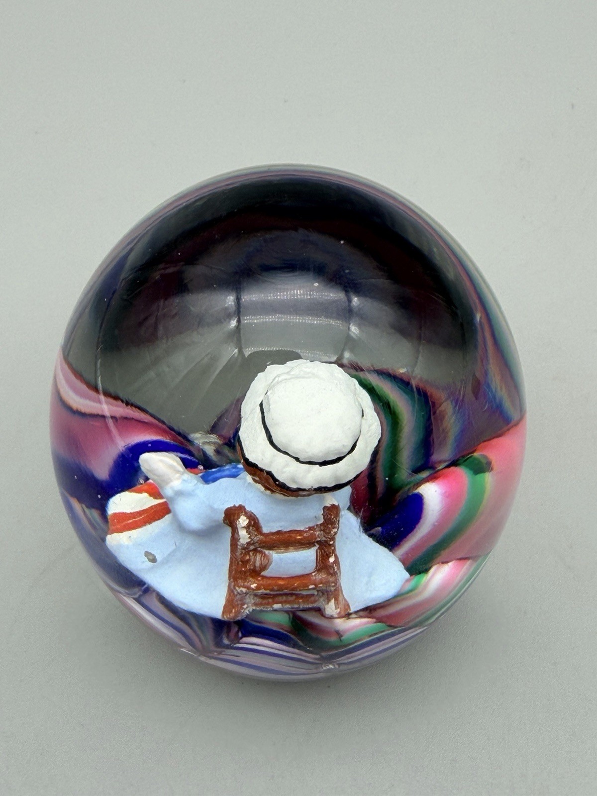 Rare Joe St Clair Betsy Ross Sulphide Art Glass Paperweight Patriotic Flag