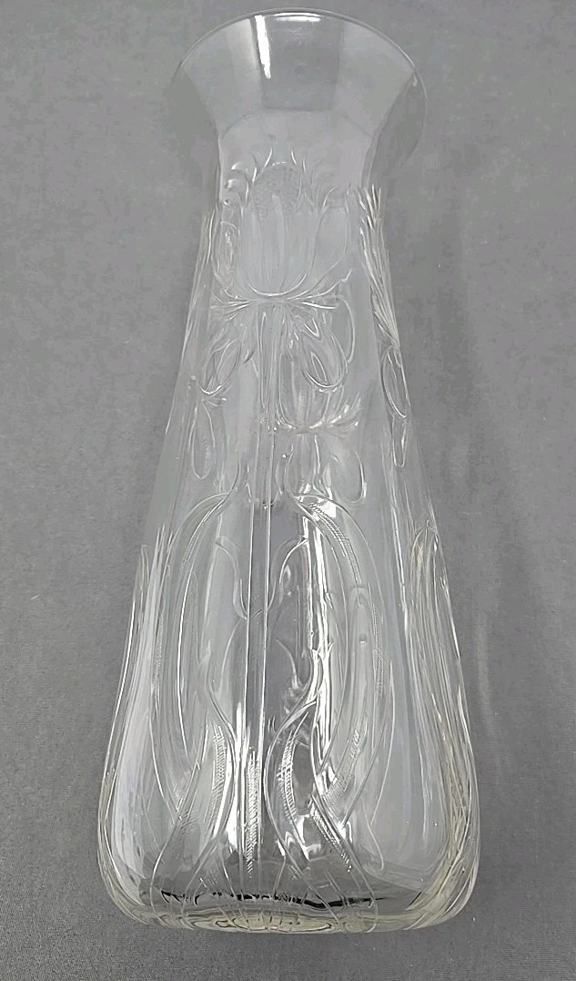Antique Stourbridge Stevens & Williams Rock Crystal Glass Floral Vase 11 3/4