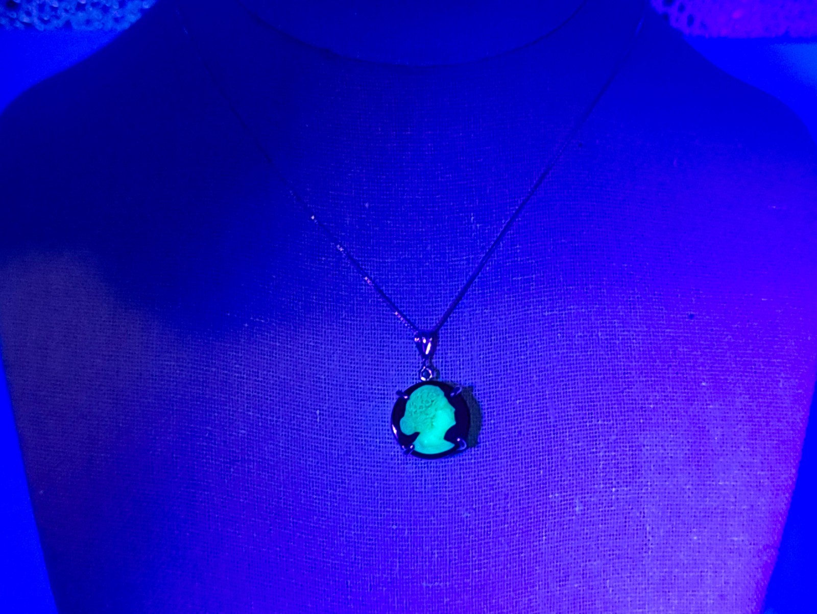 Sterling Cameo Uranium Glass Necklace 925 Silver Button Pendant