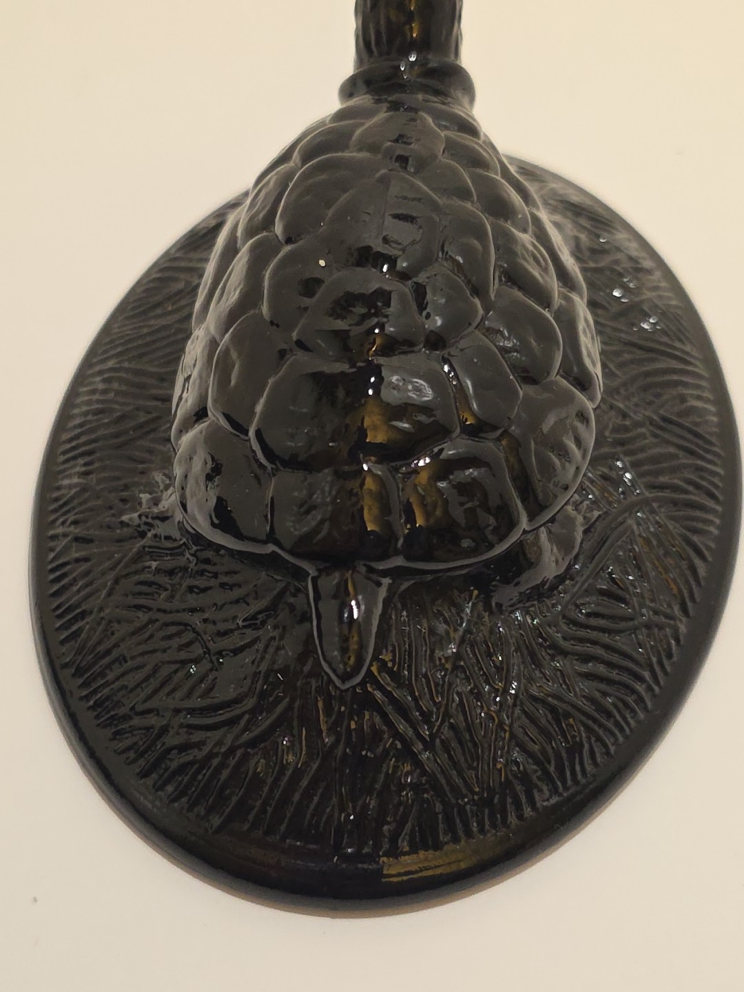 Vintage L G WRIGHT Turtle On Nest Shiny Black Glass Covered Dish Rare Piece