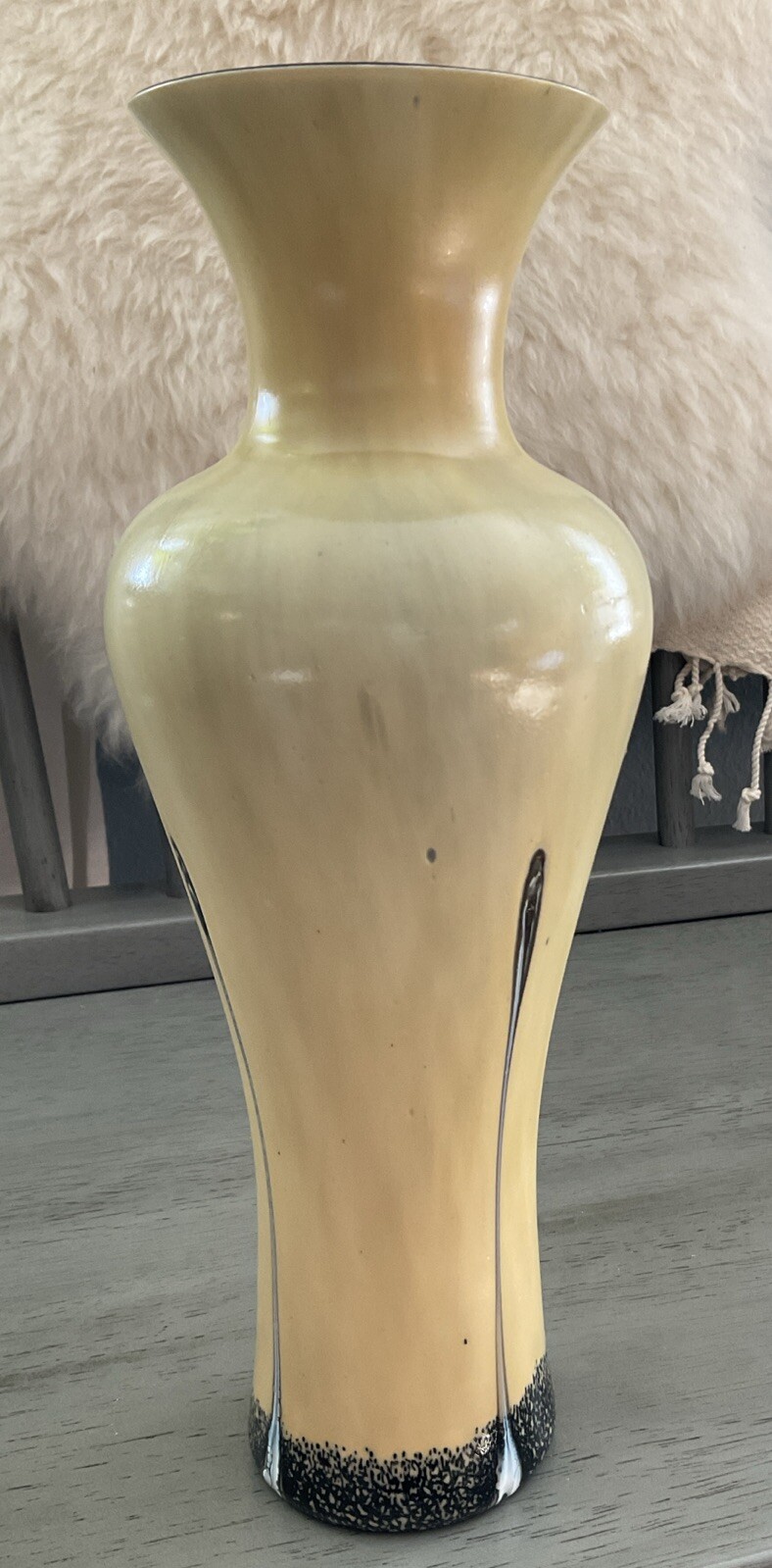 Vintage Caithness Glass Vase Ebony Range Yellow Black Art Nouveau Style MCM