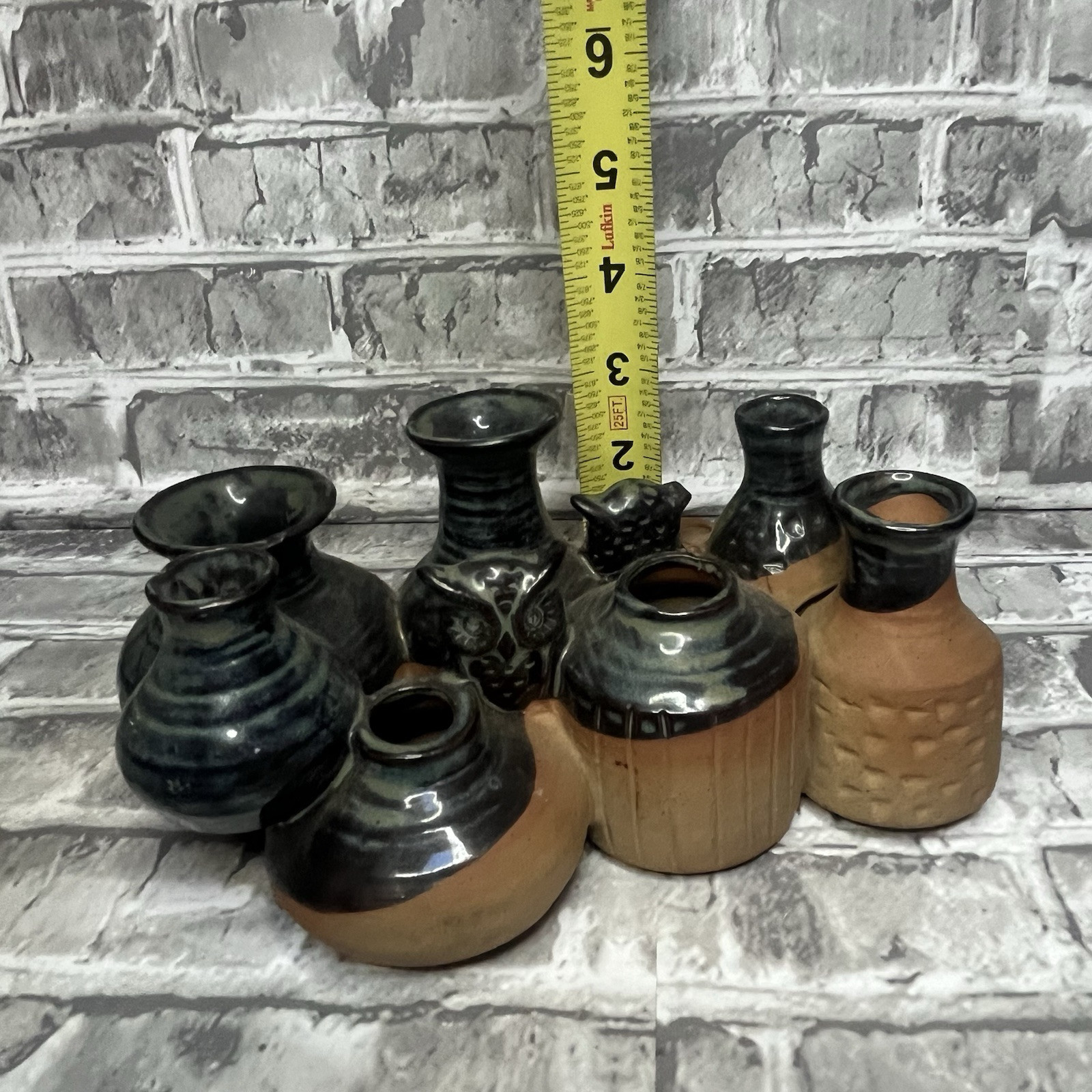 Takahashi San Francisco Ceramic Pottery Mini Bud Vases Cluster With Owls