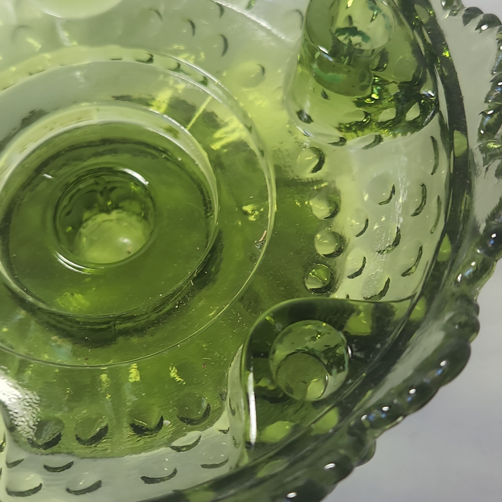 Fenton Glass Hobnail Candle Bowl #3872 in Colonial Green 1960’s Mid Century Mod