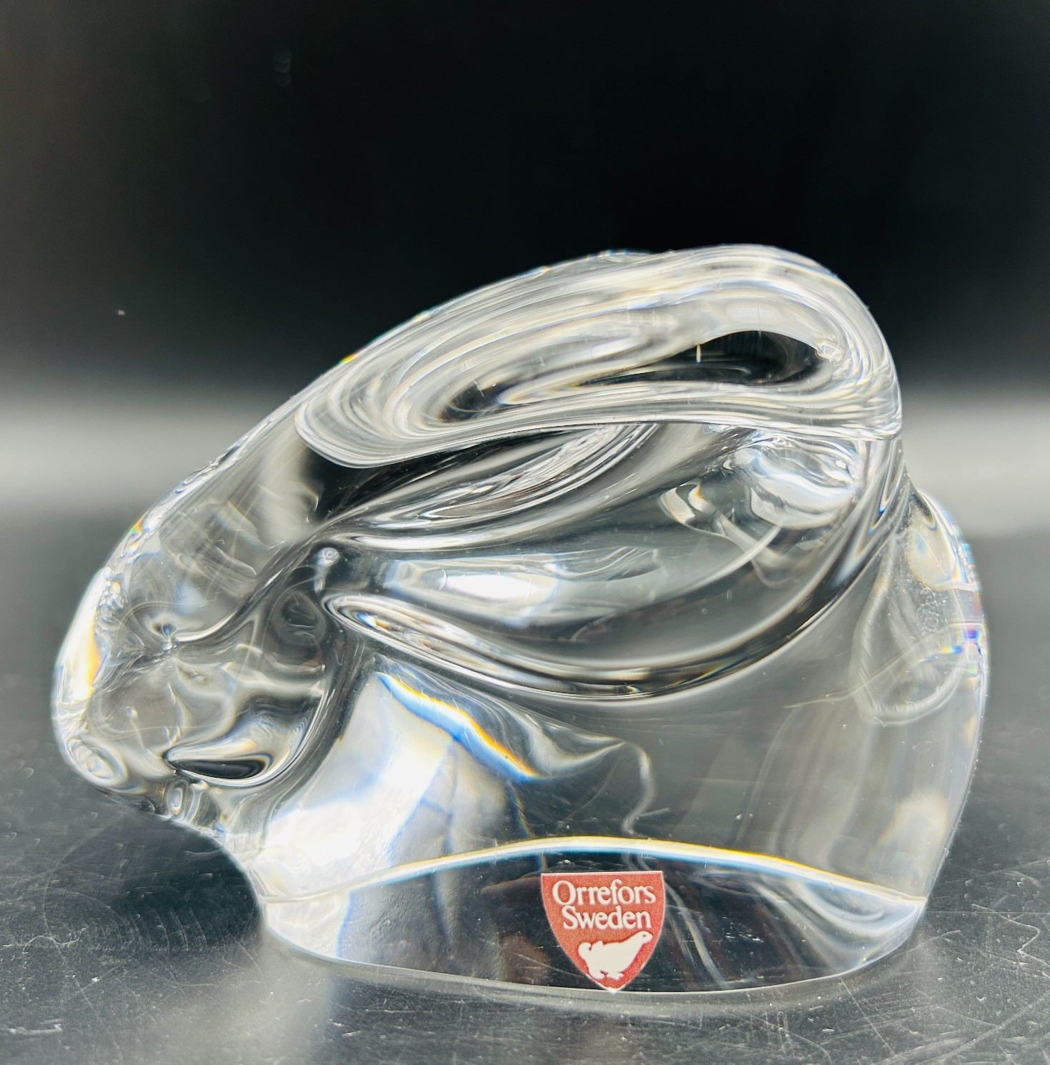 Orrefors Signed Bunny Rabbit Crystal Glass Figurine Paperweight Sweden Vintage