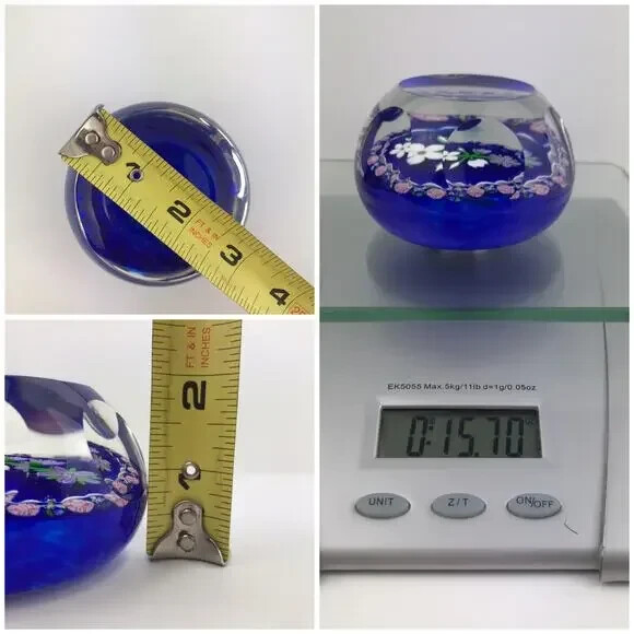Perthshire 1986B Bouquet Lampwork Flower Millefiori Twist Facet Blue Paperweight