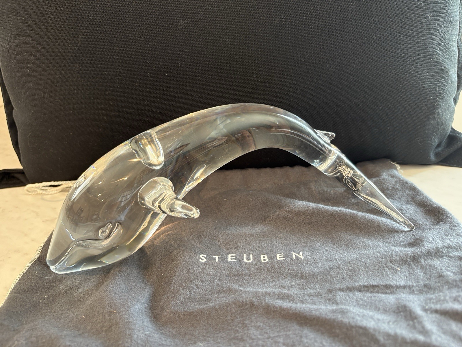 9.75 Large Steuben Glass Crystal Whale Sculpture Signed