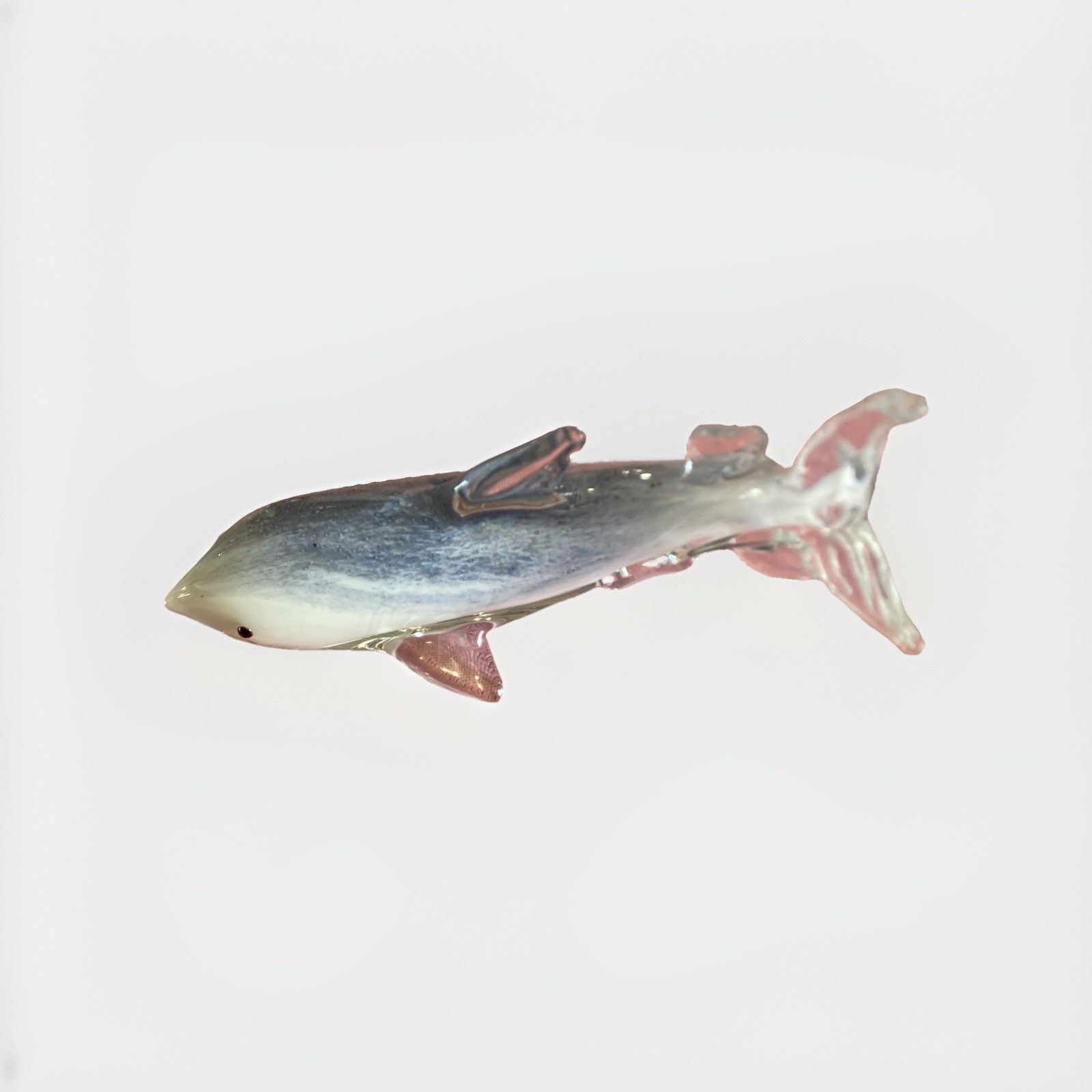 Murano Style Clear White & Gray Art Glass Shark/ Paper Weight Figurine Sculpture