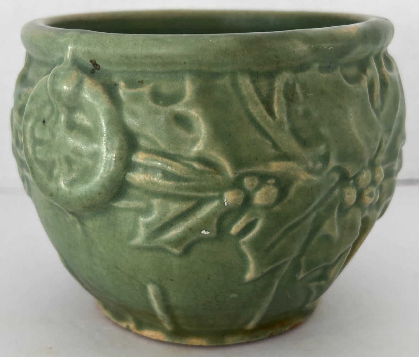 Brush McCoy Pottery Matte Green Holly Berry Planter Jardiniere 4 1/8″ X 3 3/4″