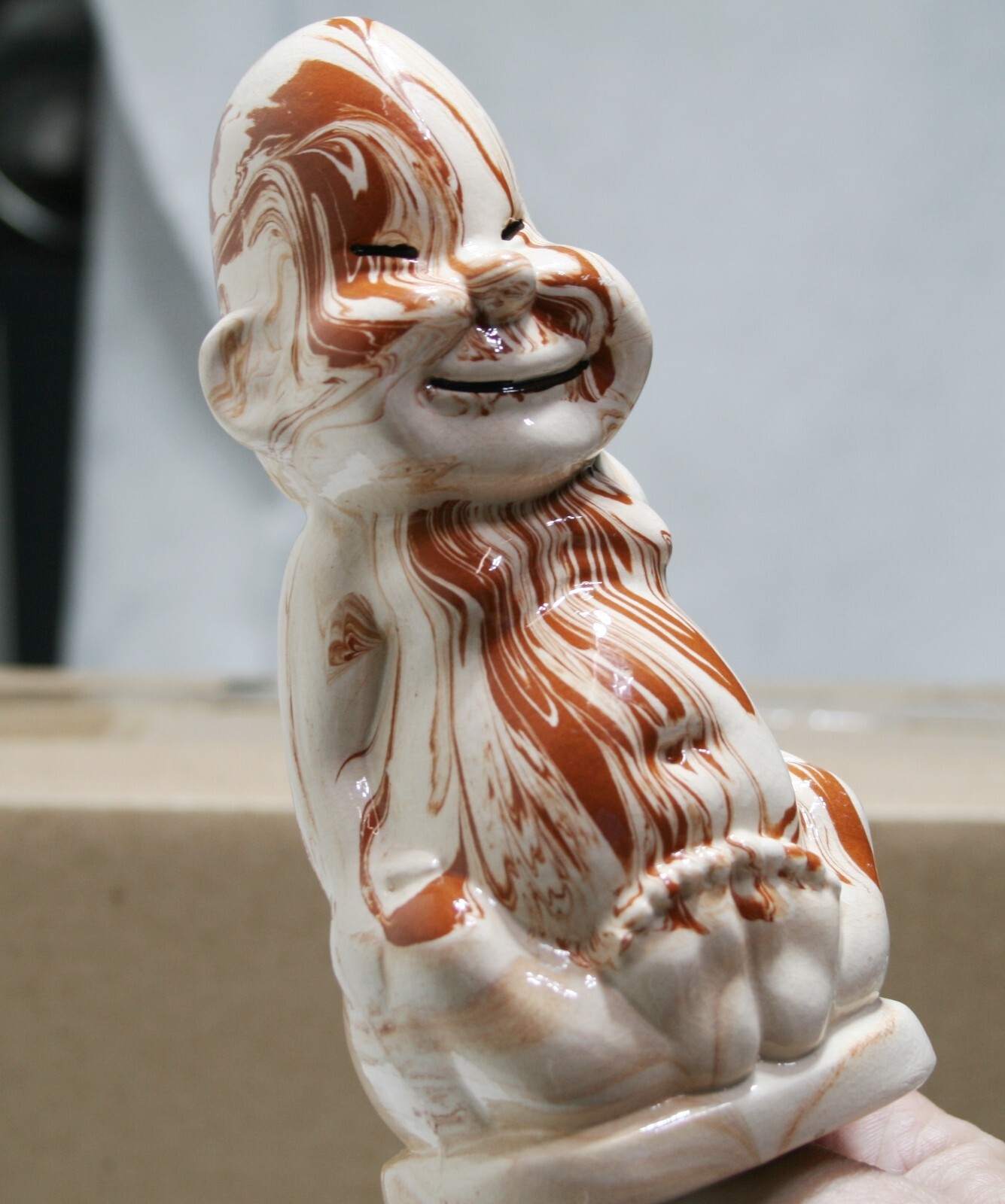 Vintage 70’s Figurine 6″ Brown Swirl Pottery Inuit Eskimo MADE IN ALASKA Signed