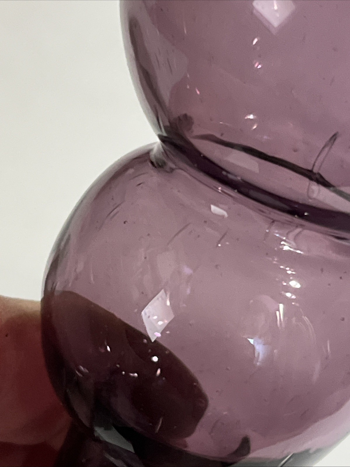 Hand Blown Purple Amethyst Glass Vase Round Triple Gourd MCM Vintage 8.5″ Footed