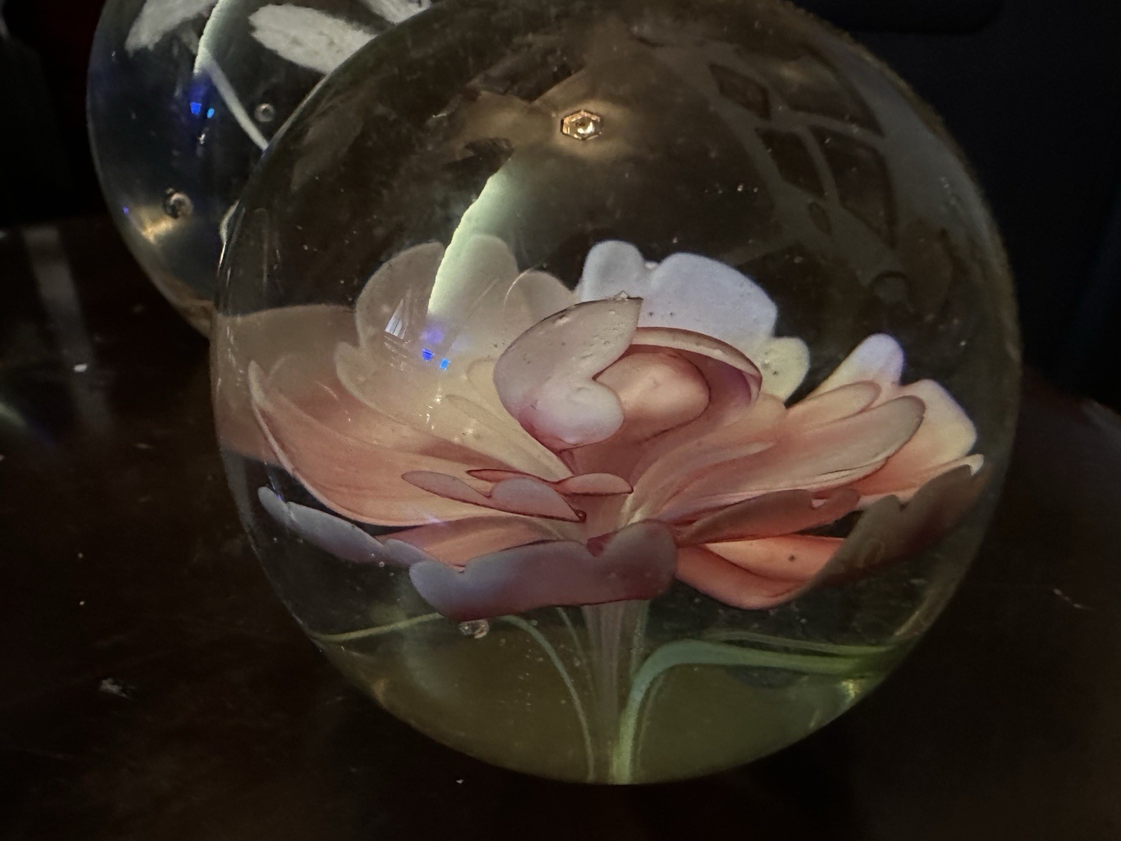 Lot Of 4 Art Glass Paperweights Varied Floral Settings From 1970s and 1980s