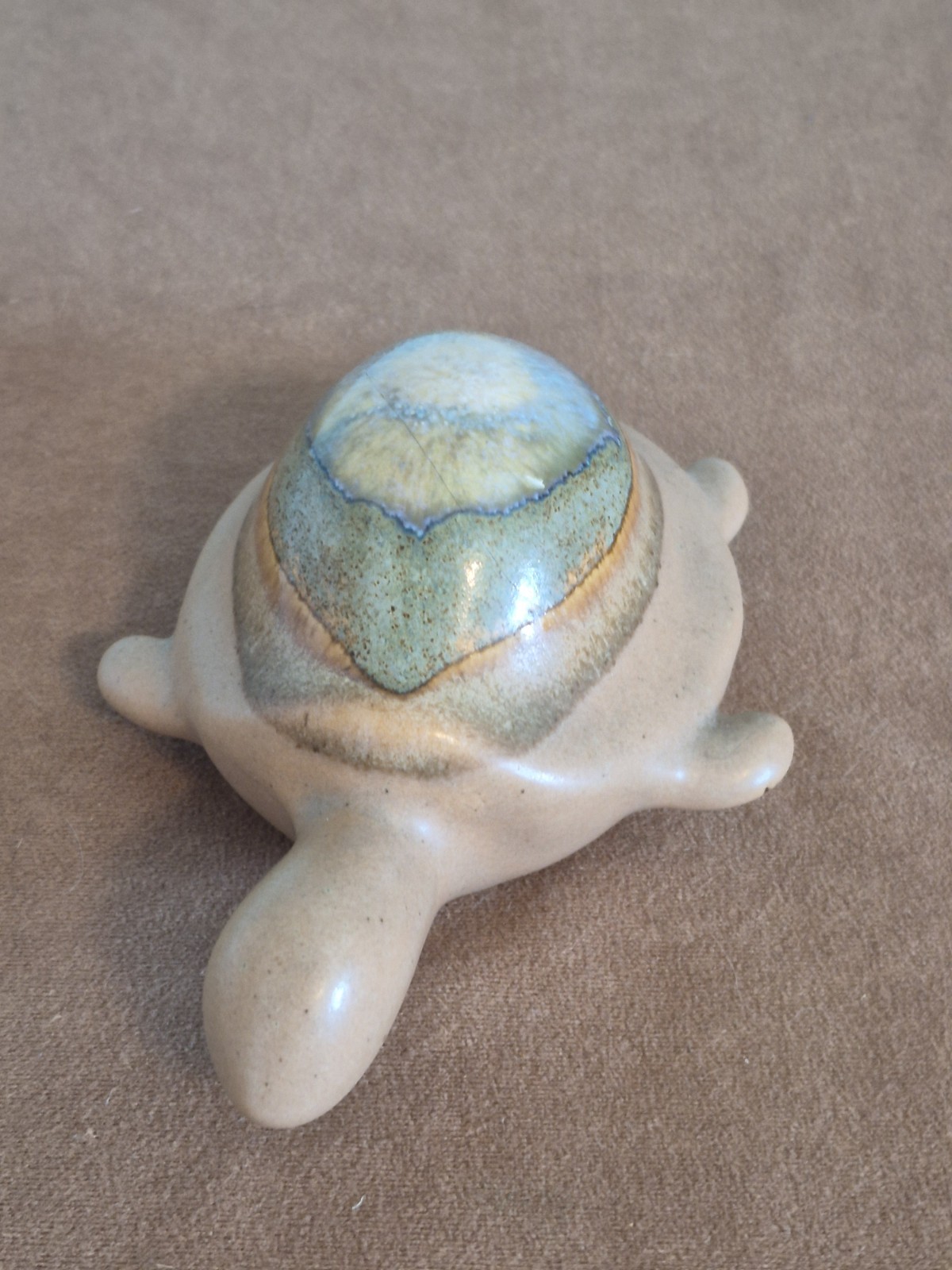 Signed Art Pottery Sea Turtle Figurine Layered Glaze Natural Look