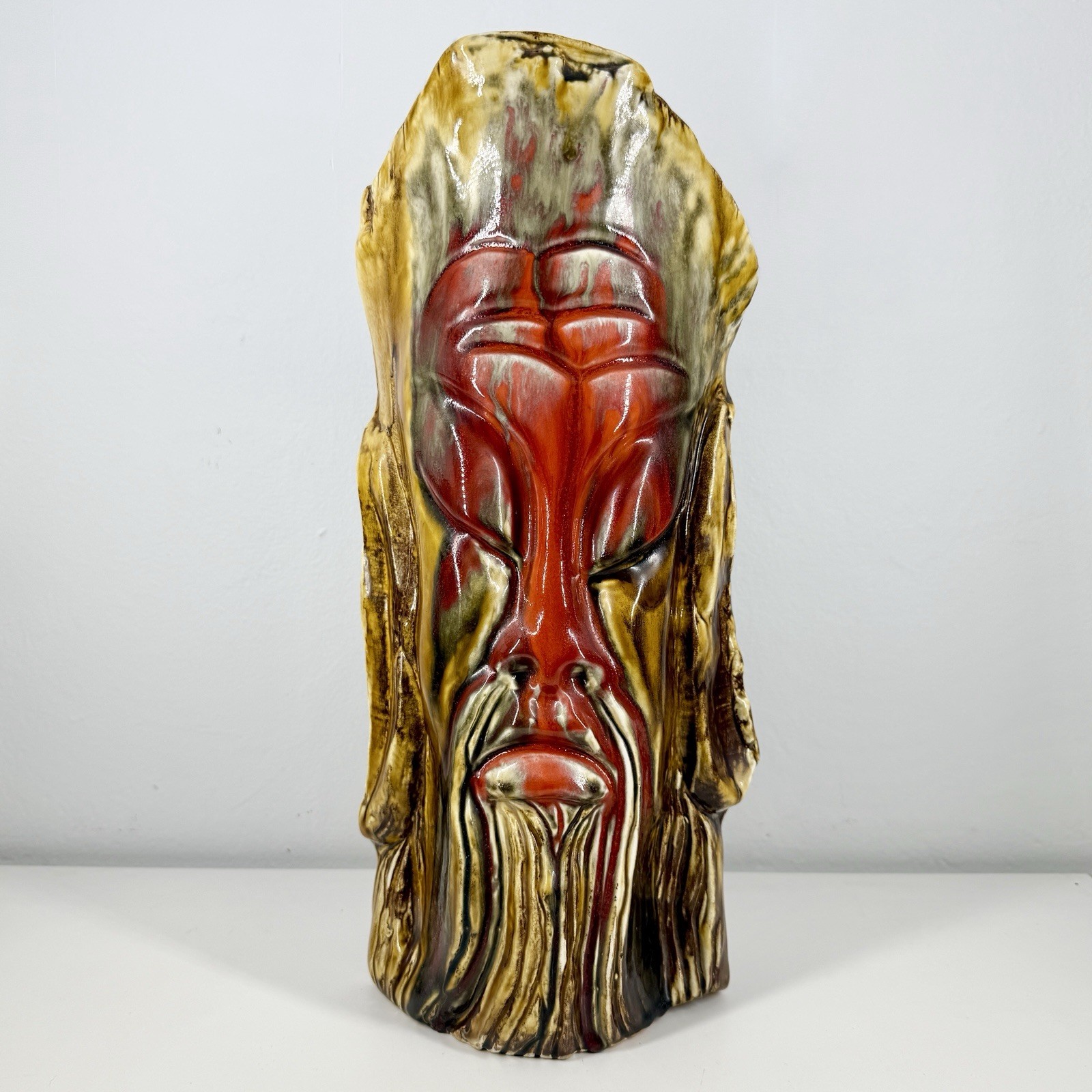 MARCIA of CALIFORNIA Ceramic TIKI STATUE/Figurine VTG 15in 60/70s Drip Glaze